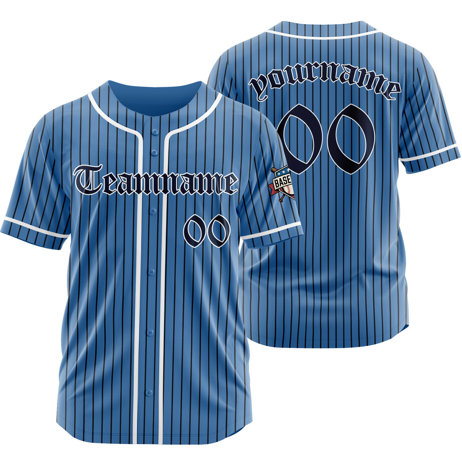 Custom Blue Navy Pinstripe Baseball Jersey with Name Number Logo