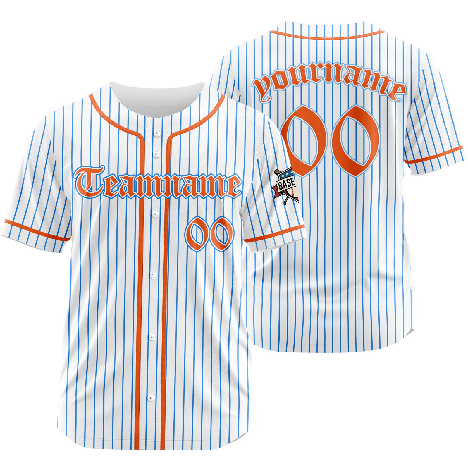 Custom White Orange J Pinstripe Baseball Jersey with Name Number Logo