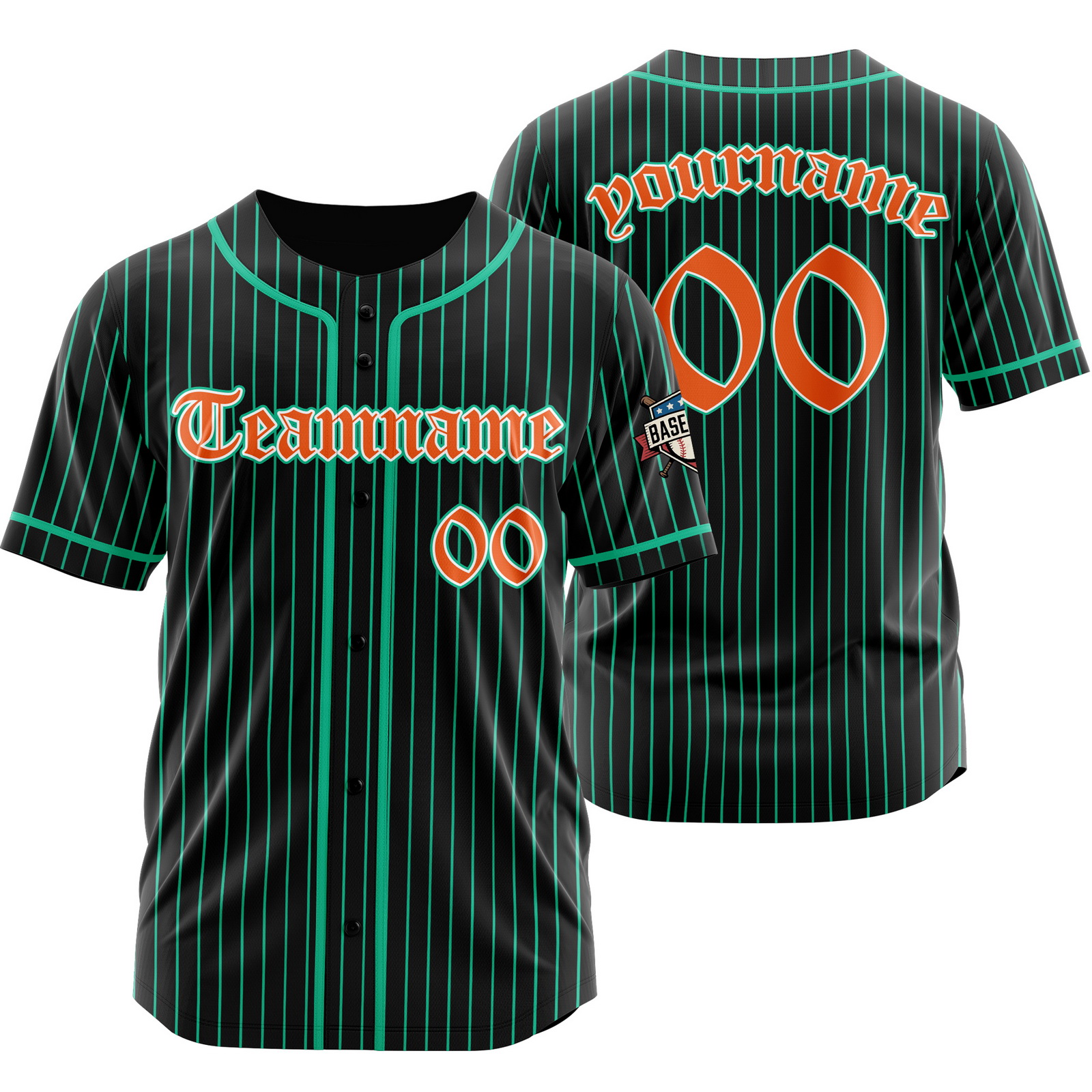 Custom Black Orange Pinstripe Baseball Jersey with Name Number Logo