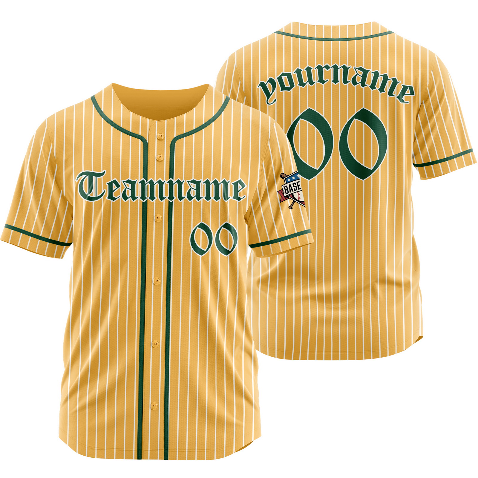 Custom Yellow Green Pinstripe Baseball Jersey with Name Number Logo