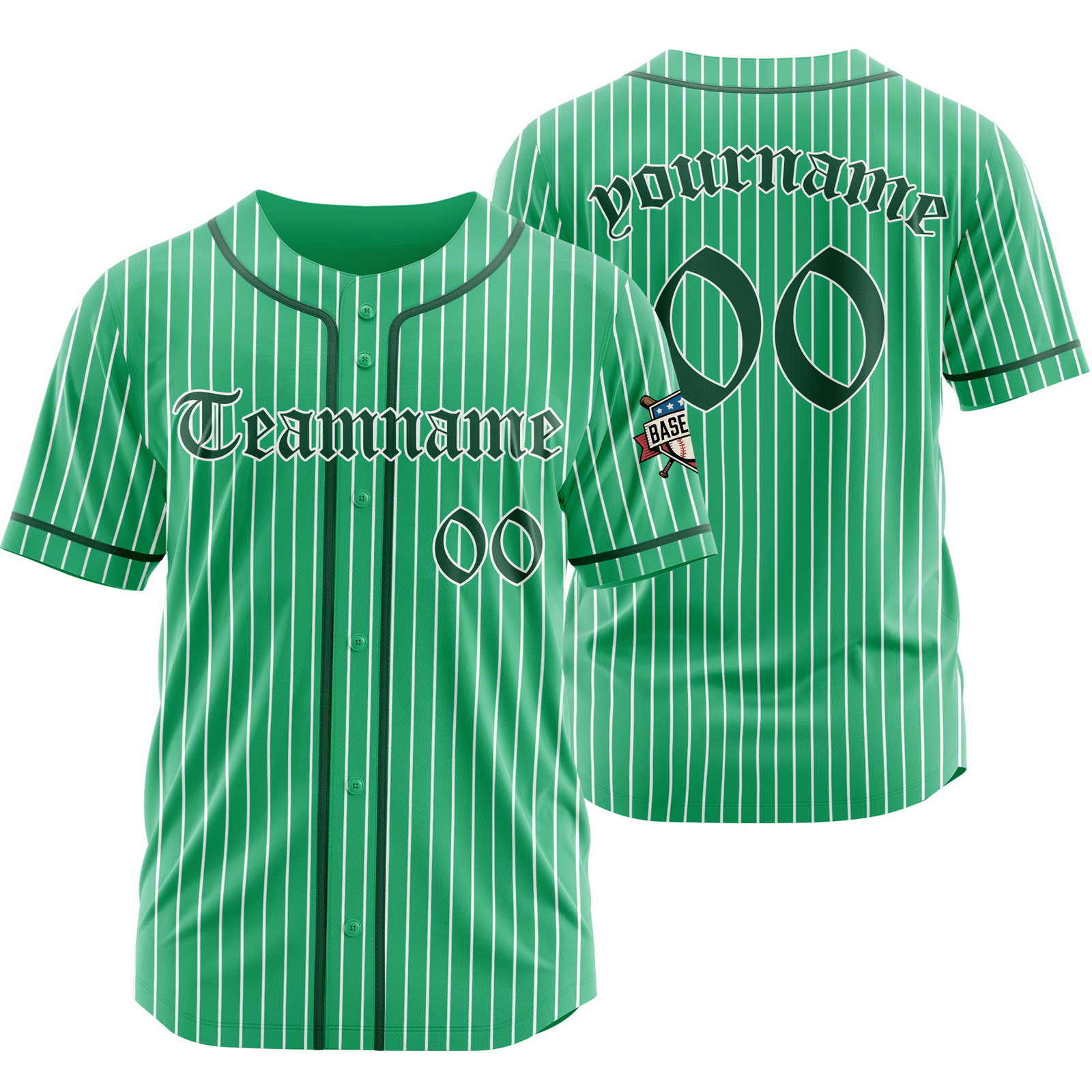 Custom Green Green I Pinstripe Baseball Jersey with Name Number Logo