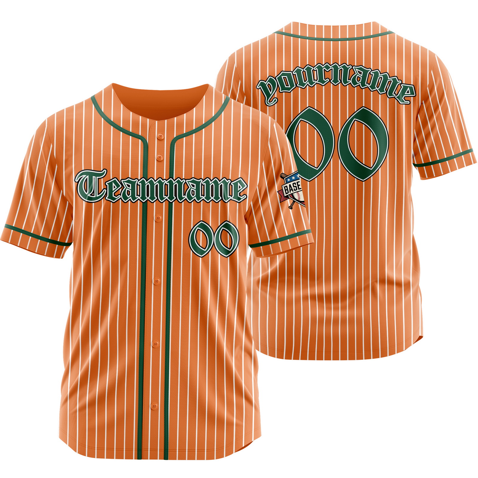 Custom Orange Green Pinstripe Baseball Jersey with Name Number Logo