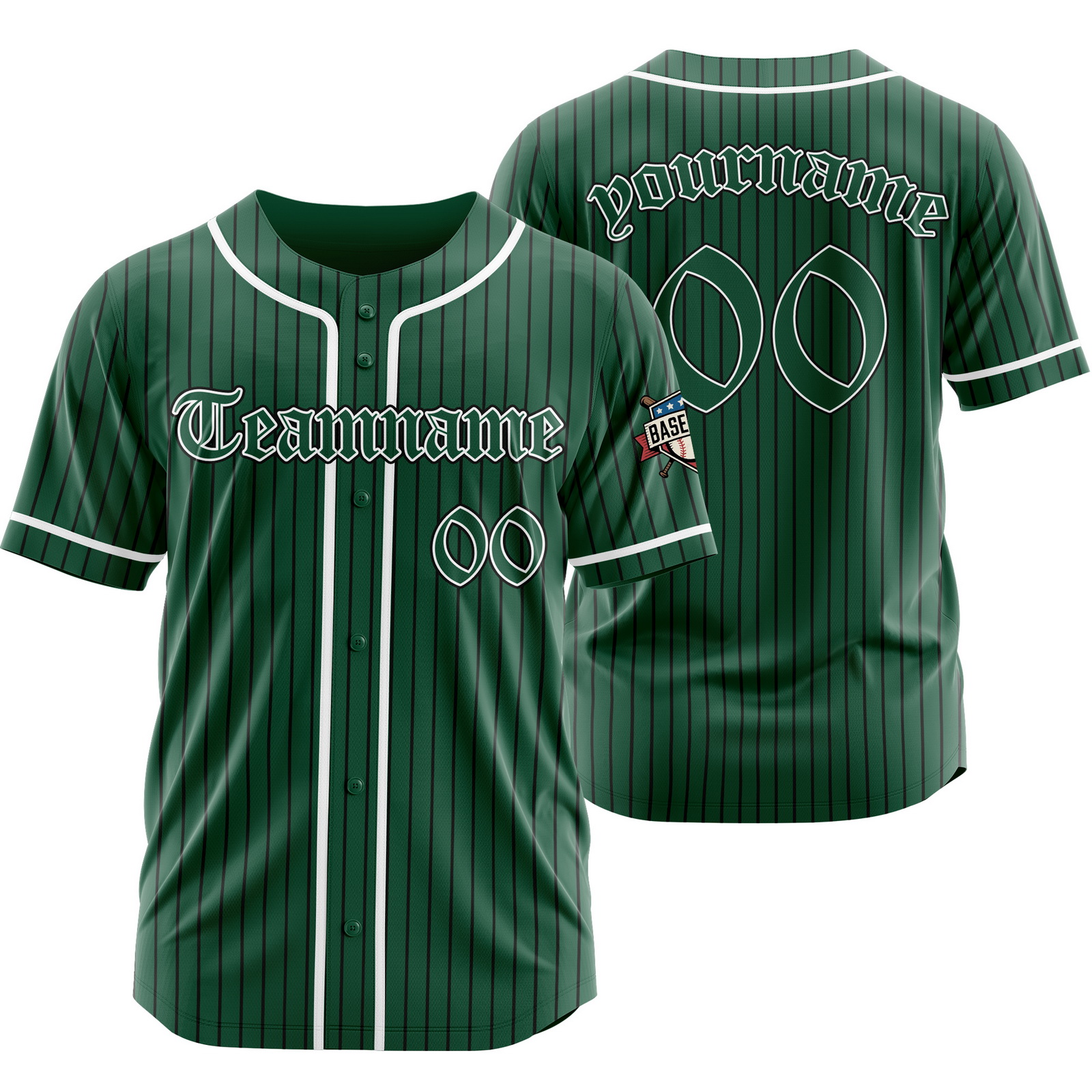 Custom Green Green F Pinstripe Baseball Jersey with Name Number Logo