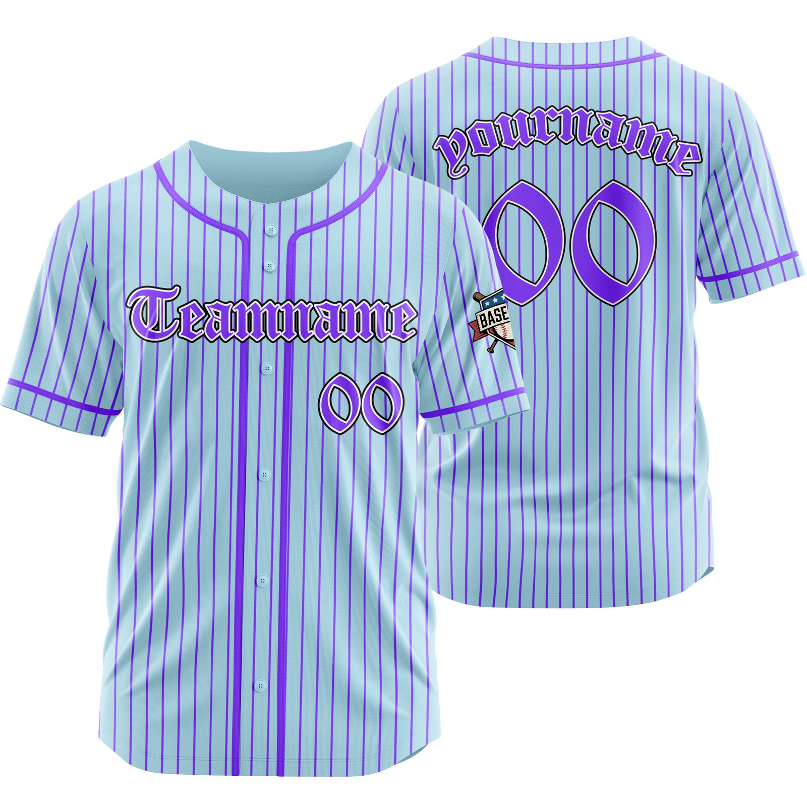 Custom Blue Purple C Pinstripe Baseball Jersey with Name Number Logo