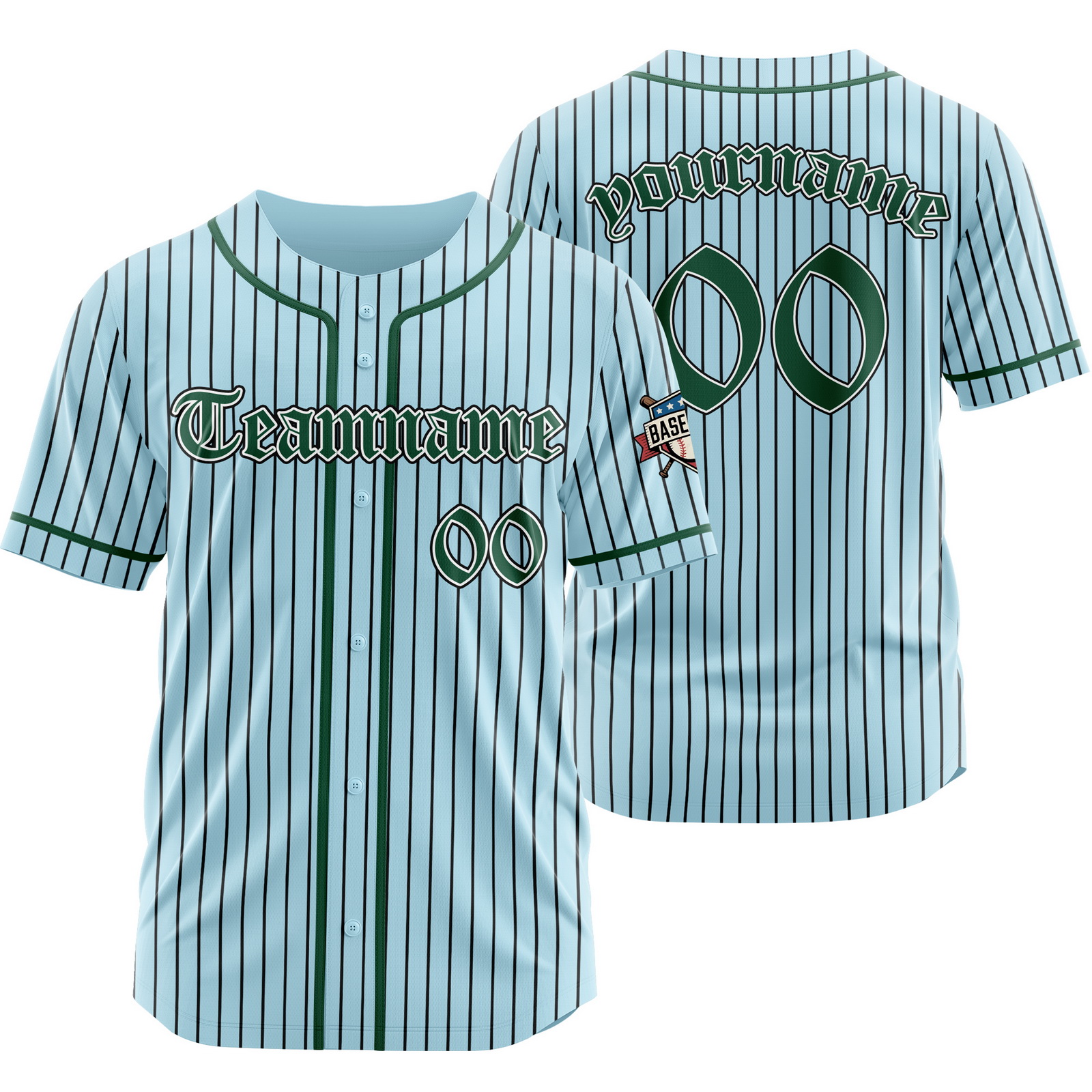 Custom Blue Green Pinstripe Baseball Jersey with Name Number Logo