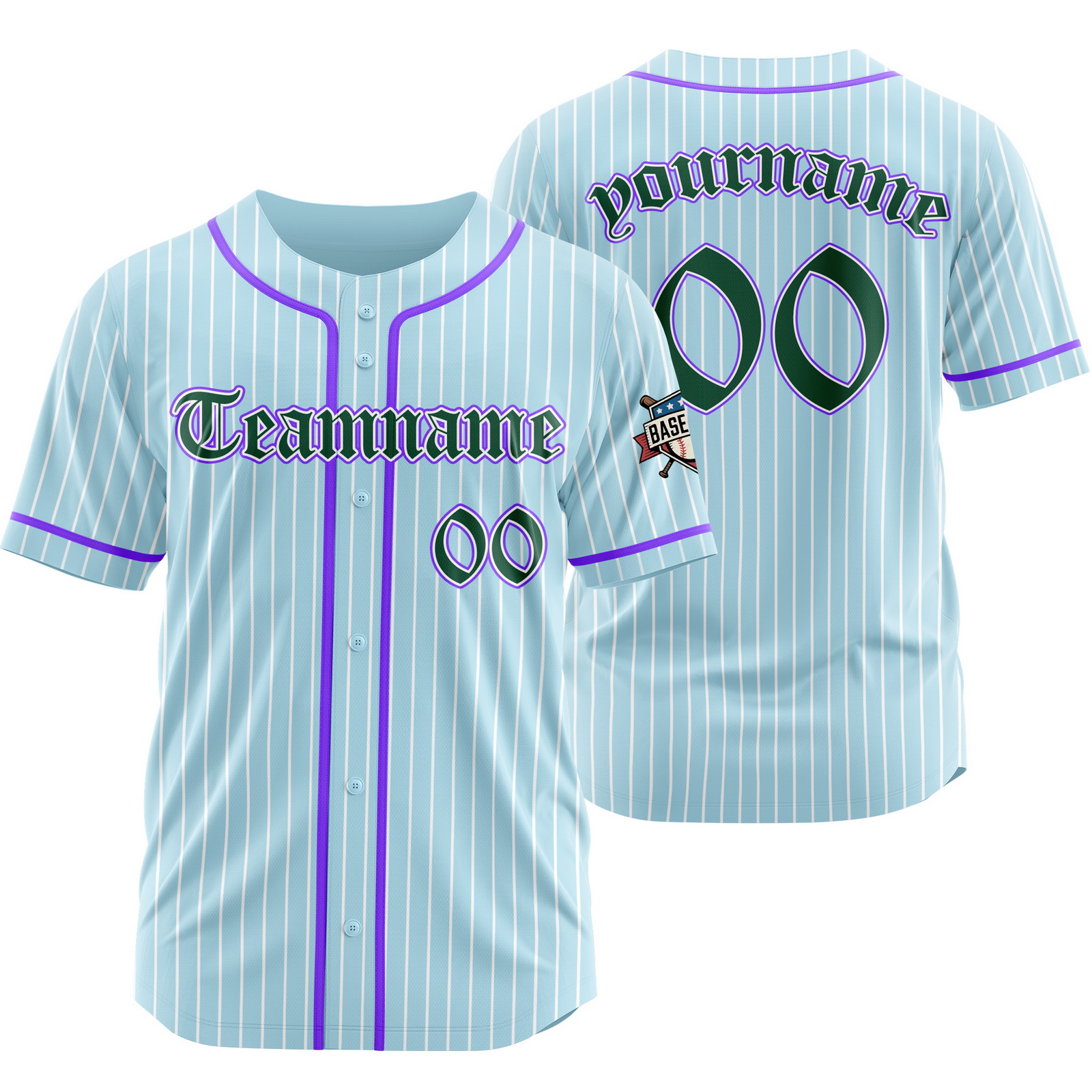 Custom Blue Green B Pinstripe Baseball Jersey with Name Number Logo