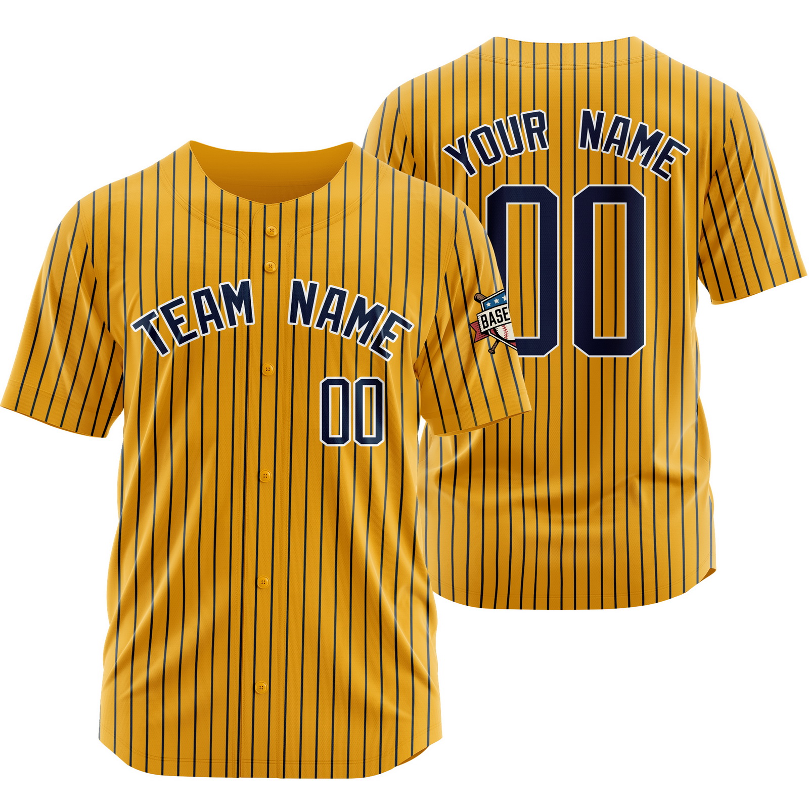 Custom Yellow Navy Pinstripe Baseball Jersey Sports Uniform Team Gift