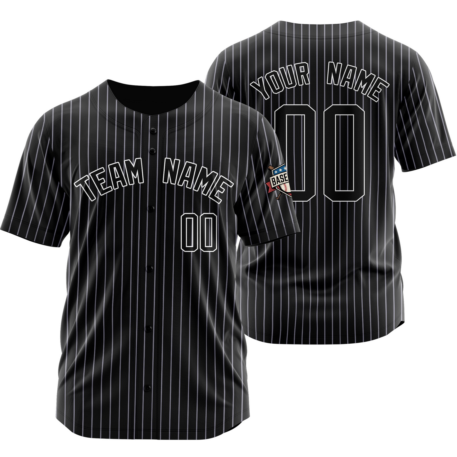 Custom Black Black Pinstripe Baseball Jersey Sports Uniform Team Gift