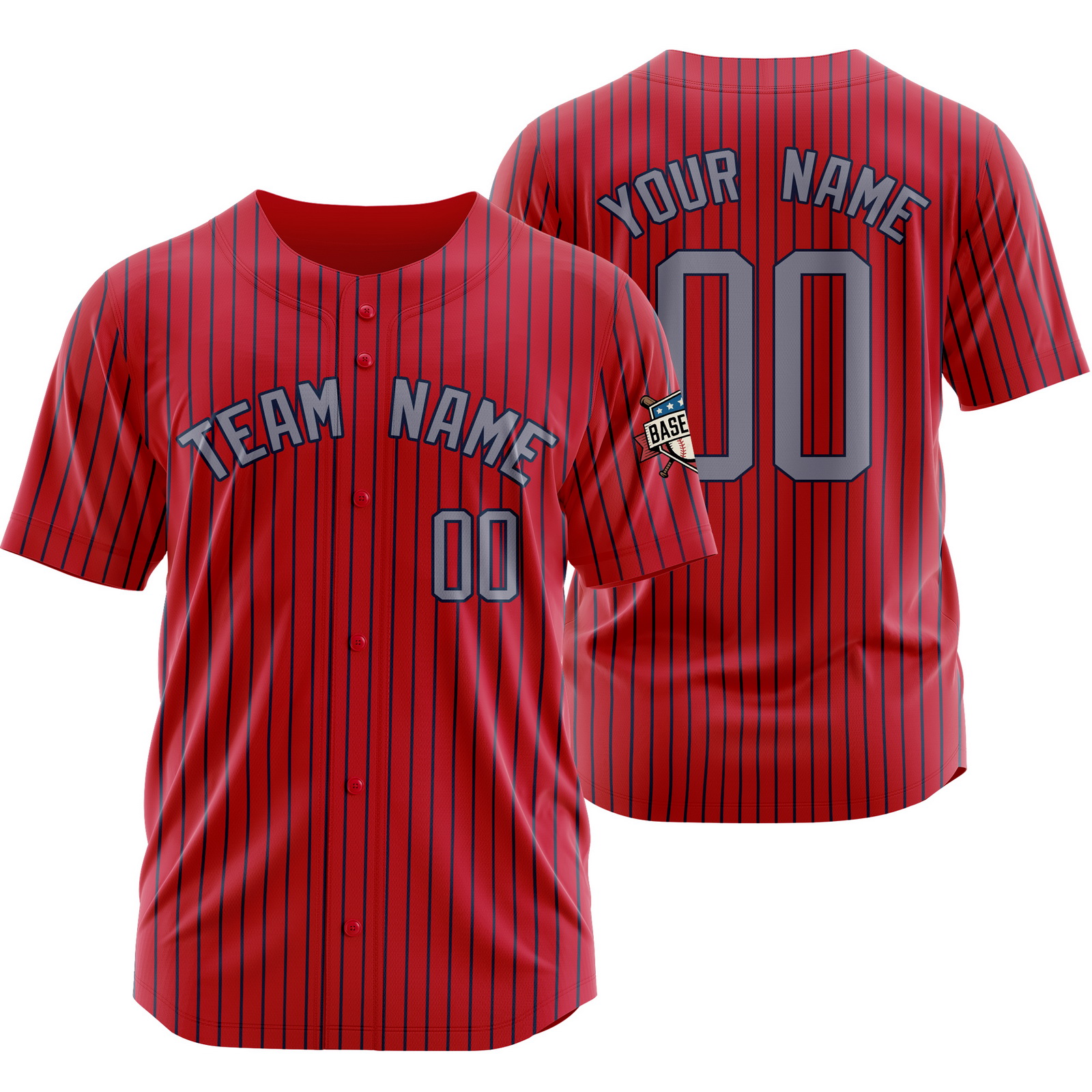 Custom Red Gray Pinstripe Baseball Jersey Sports Uniform Team Gift