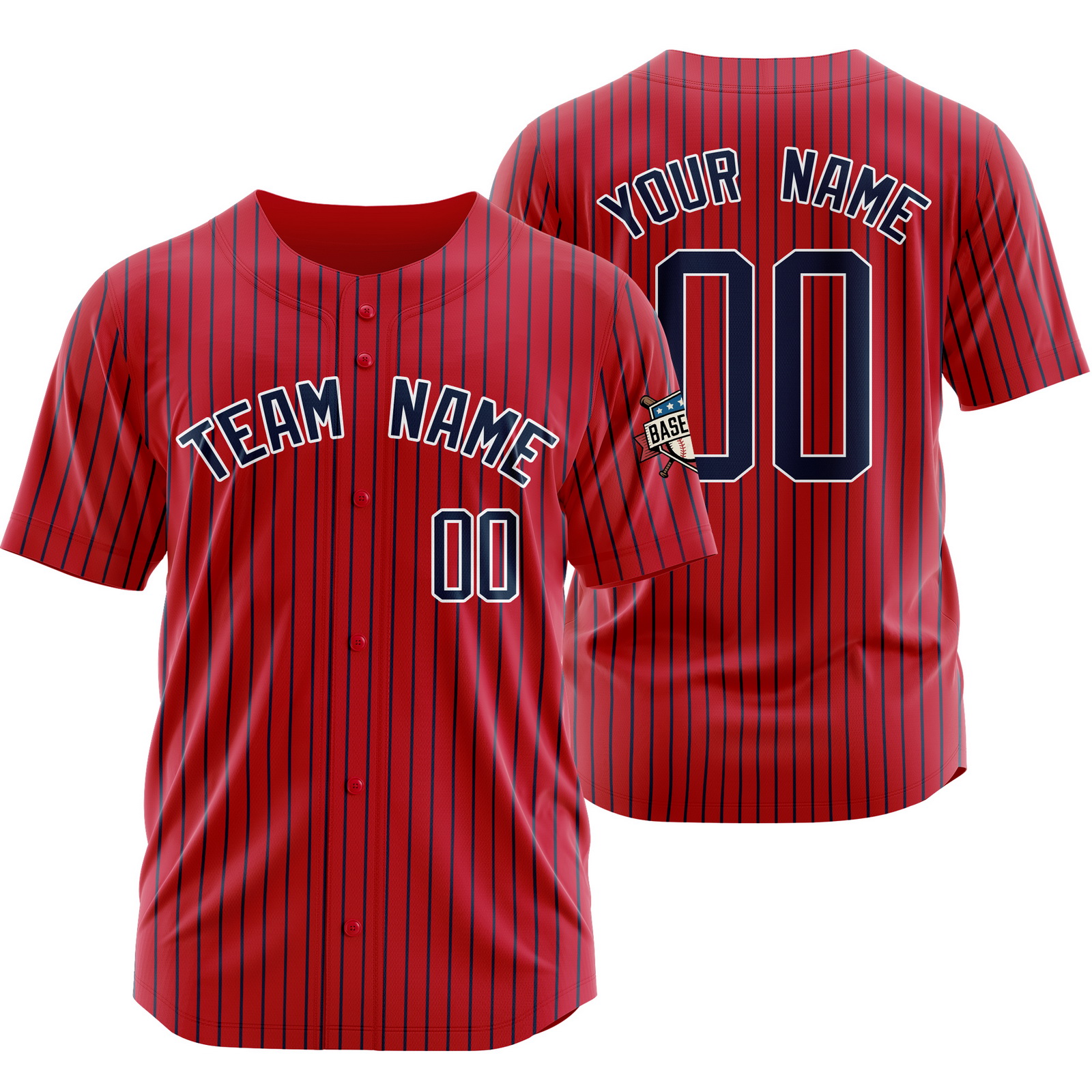 Custom Red Navy Pinstripe Baseball Jersey Sports Uniform Team Gift