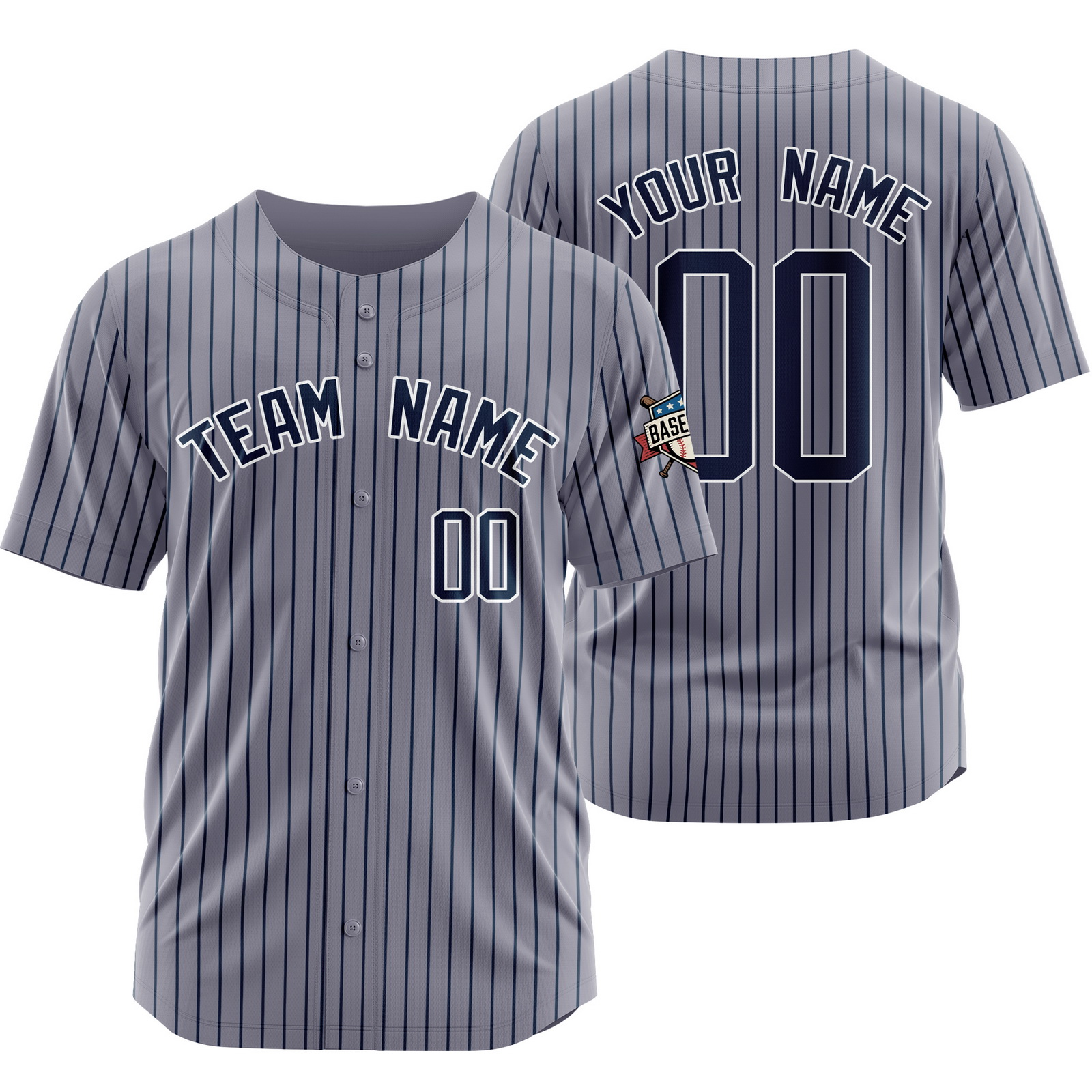 Custom Grey Navy Pinstripe Baseball Jersey Sports Uniform Team Gift