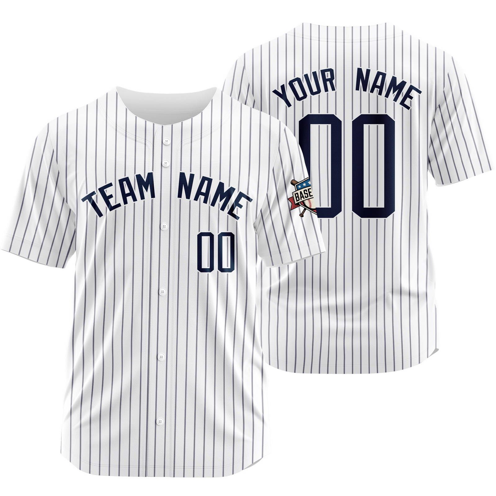 Custom White Navy Pinstripe Baseball Jersey Sports Uniform Team Gift