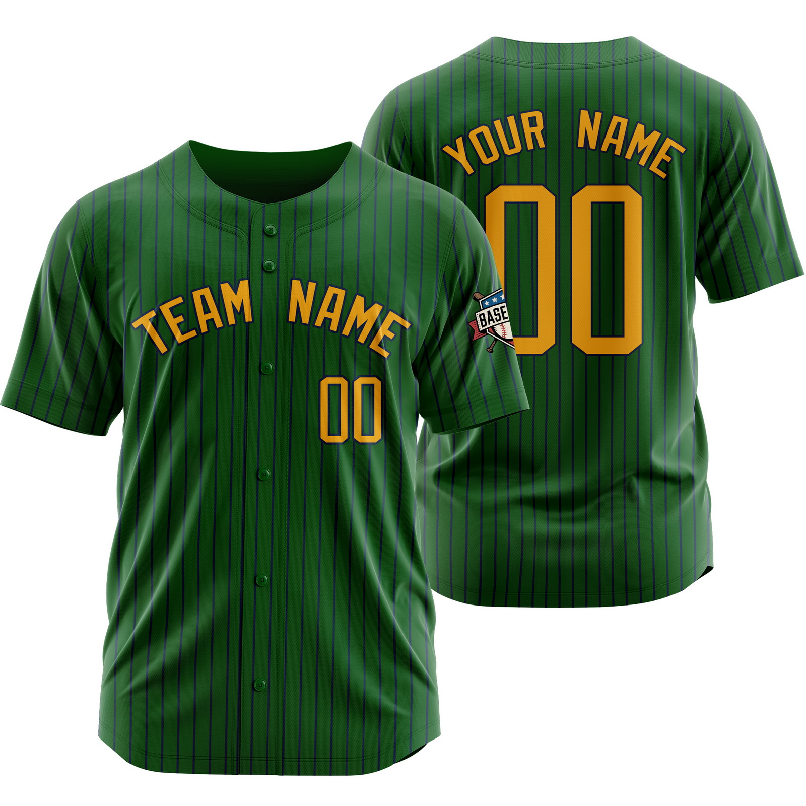 Custom Green Yellow Pinstripe Baseball Jersey Sports Uniform Team Gift
