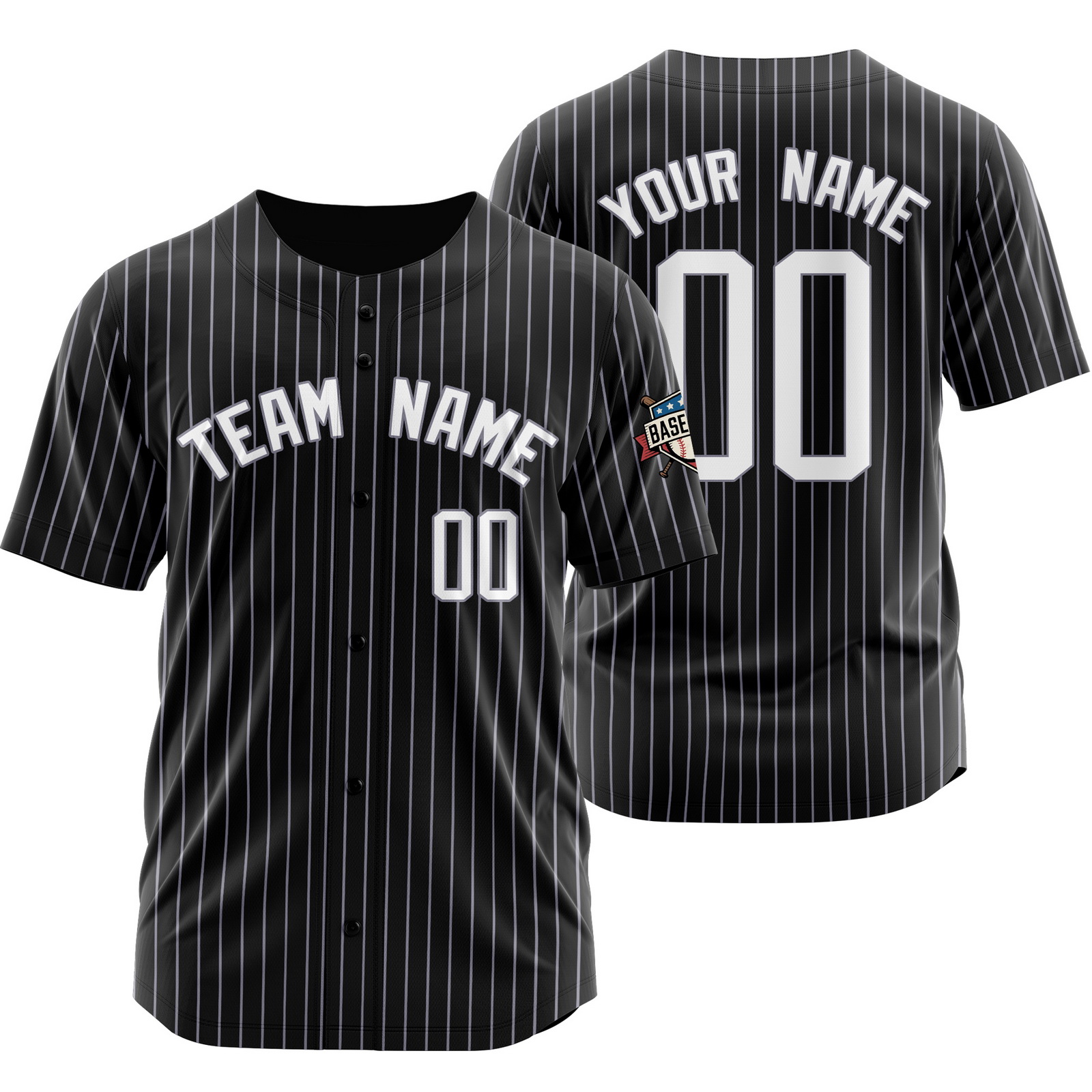 Custom Black White Pinstripe Baseball Jersey Sports Uniform Team Gift