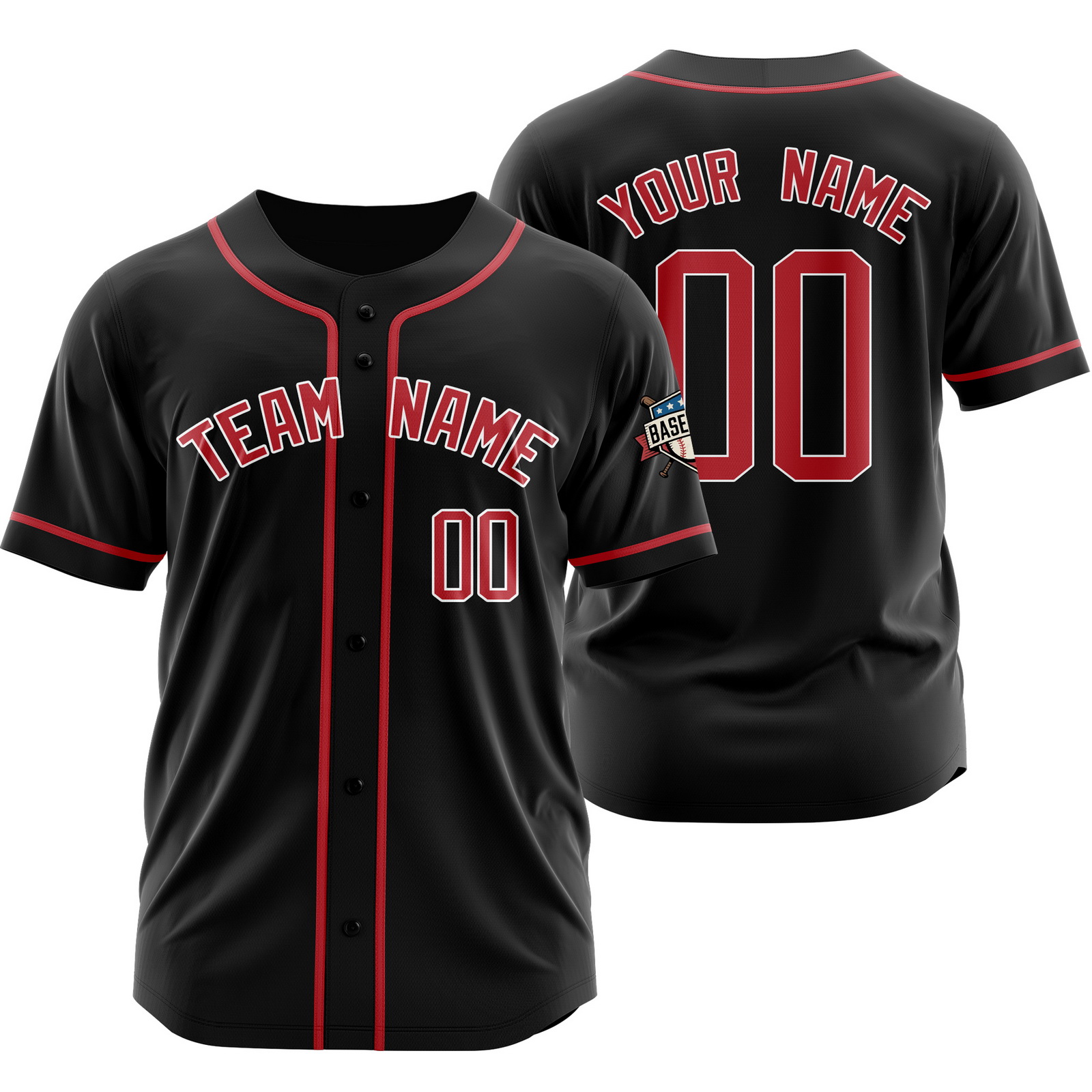 Custom Black Red Baseball Jersey for Men Women Youth Kids
