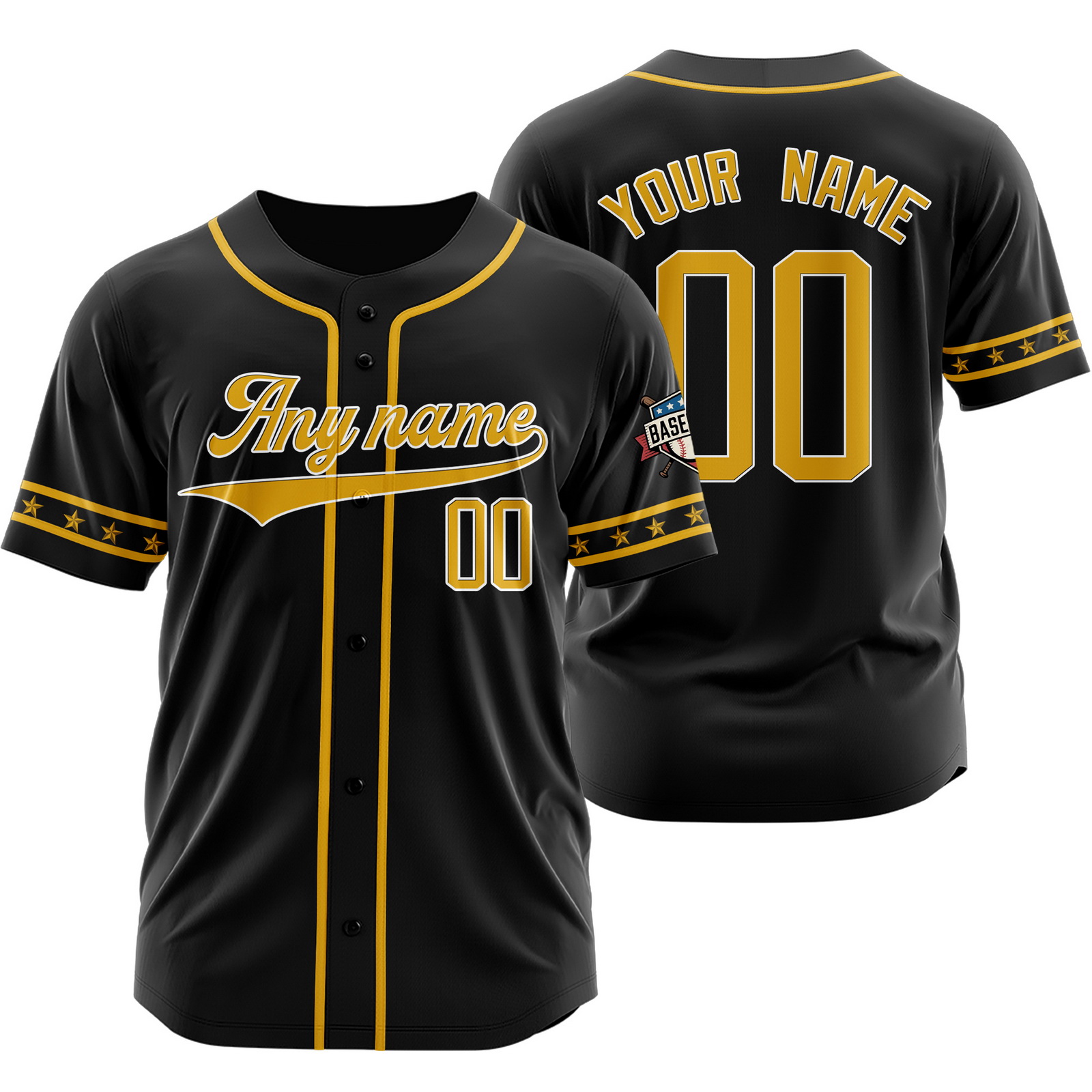 Custom Black Yellow Baseball Jersey for Men Women Youth Kids
