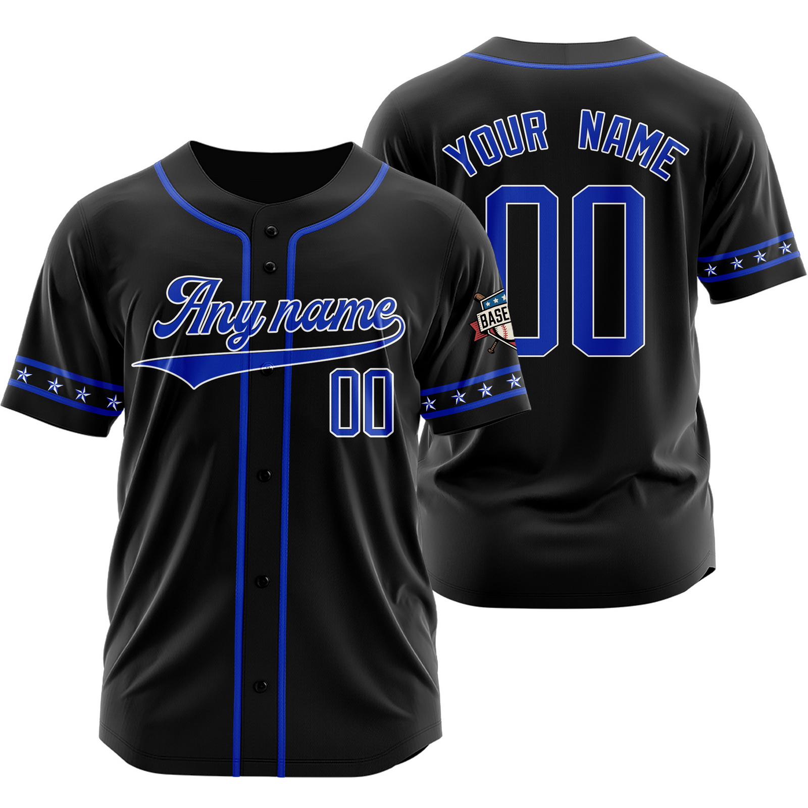 Custom Black Blue Baseball Jersey for Men Women Youth Kids