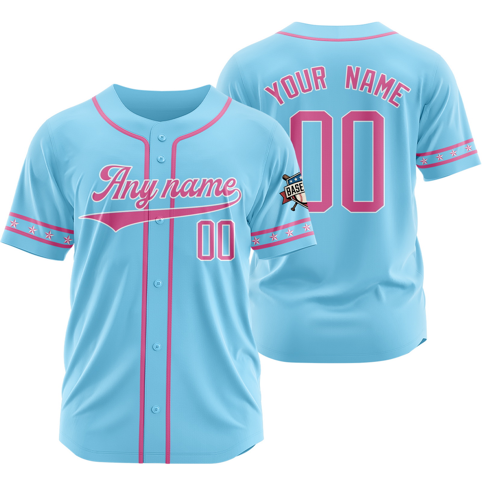 Custom Blue Pink Baseball Jersey for Men Women Youth Kids