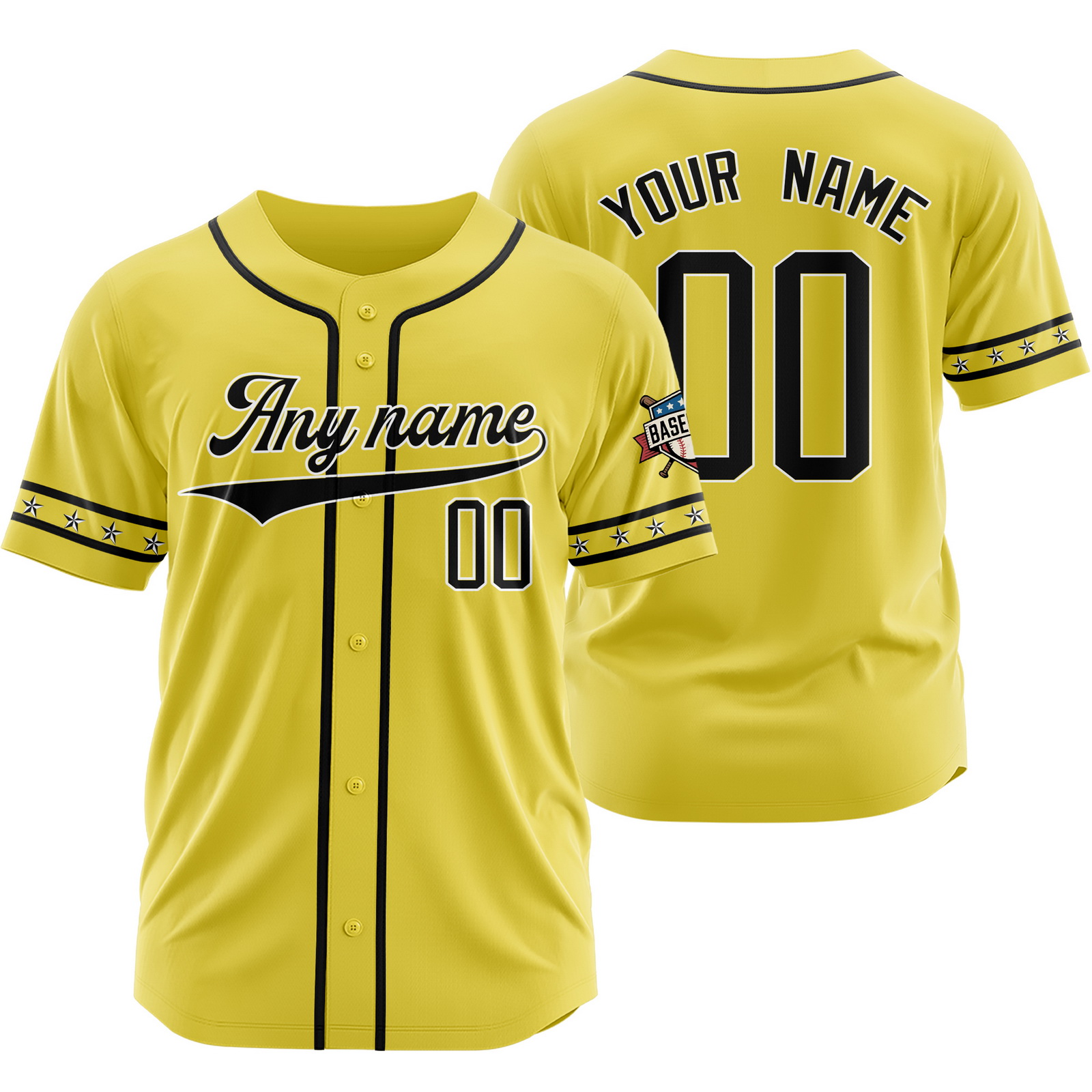 Custom Yellow Black Baseball Jersey for Men Women Youth Kids