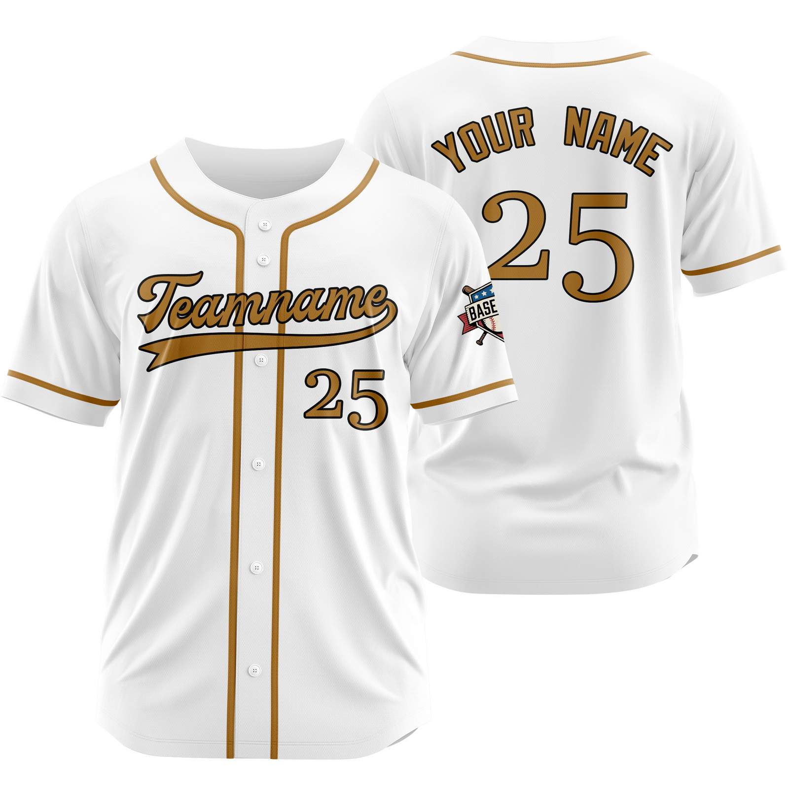 Custom White Gold Baseball Jersey for Men Women Youth Kids