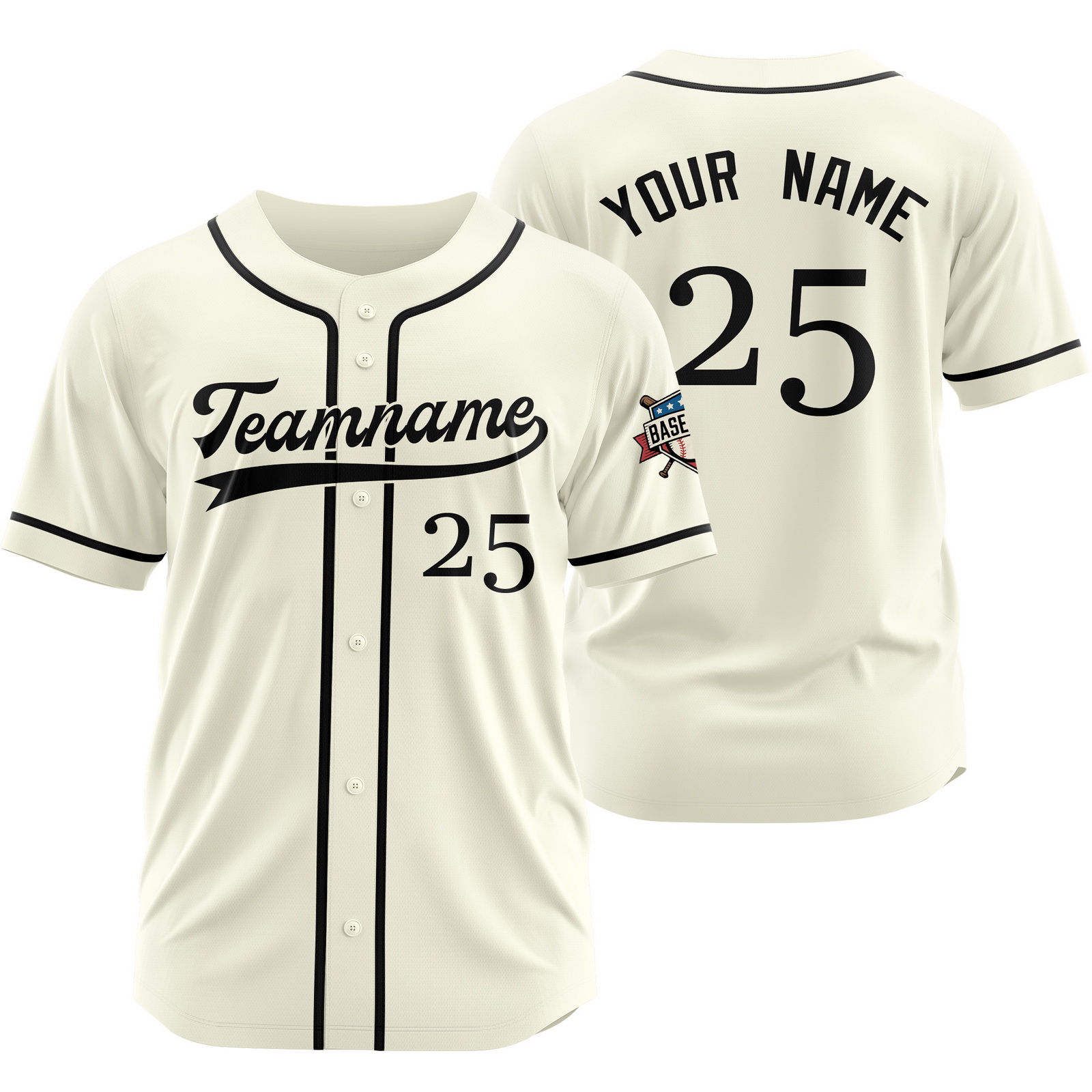 Custom Cream Black Baseball Jersey for Men Women Youth Kids