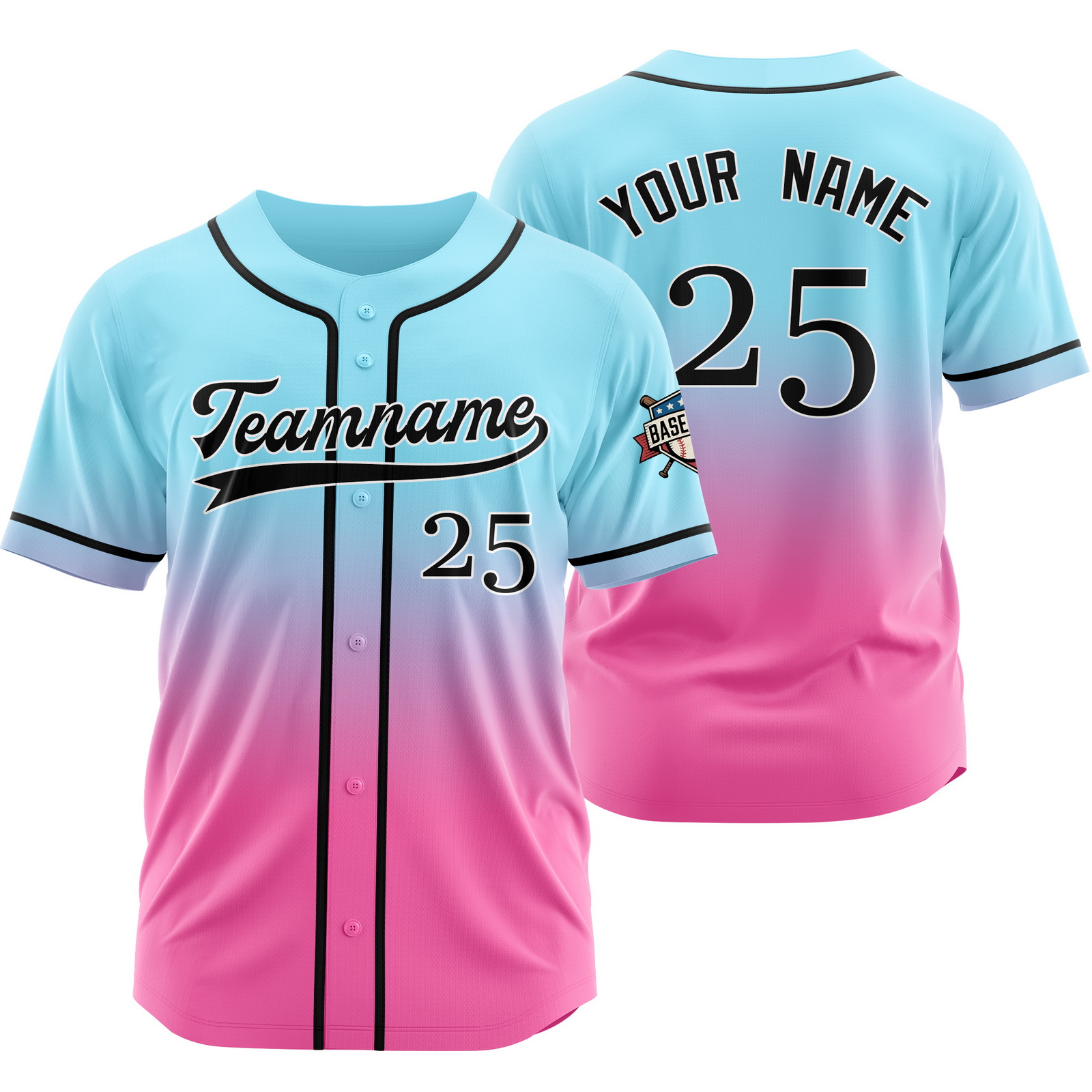 Custom Blue Pink Gradient Baseball Jersey for Women Men Kids