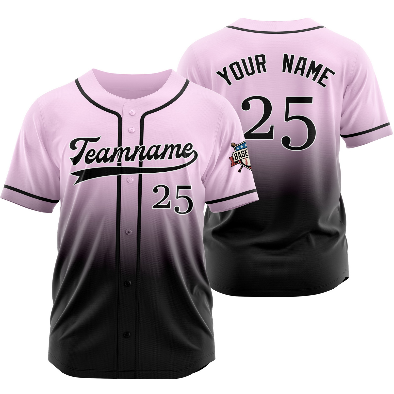 Custom Pink Black Gradient Baseball Jersey for Women Men Kids