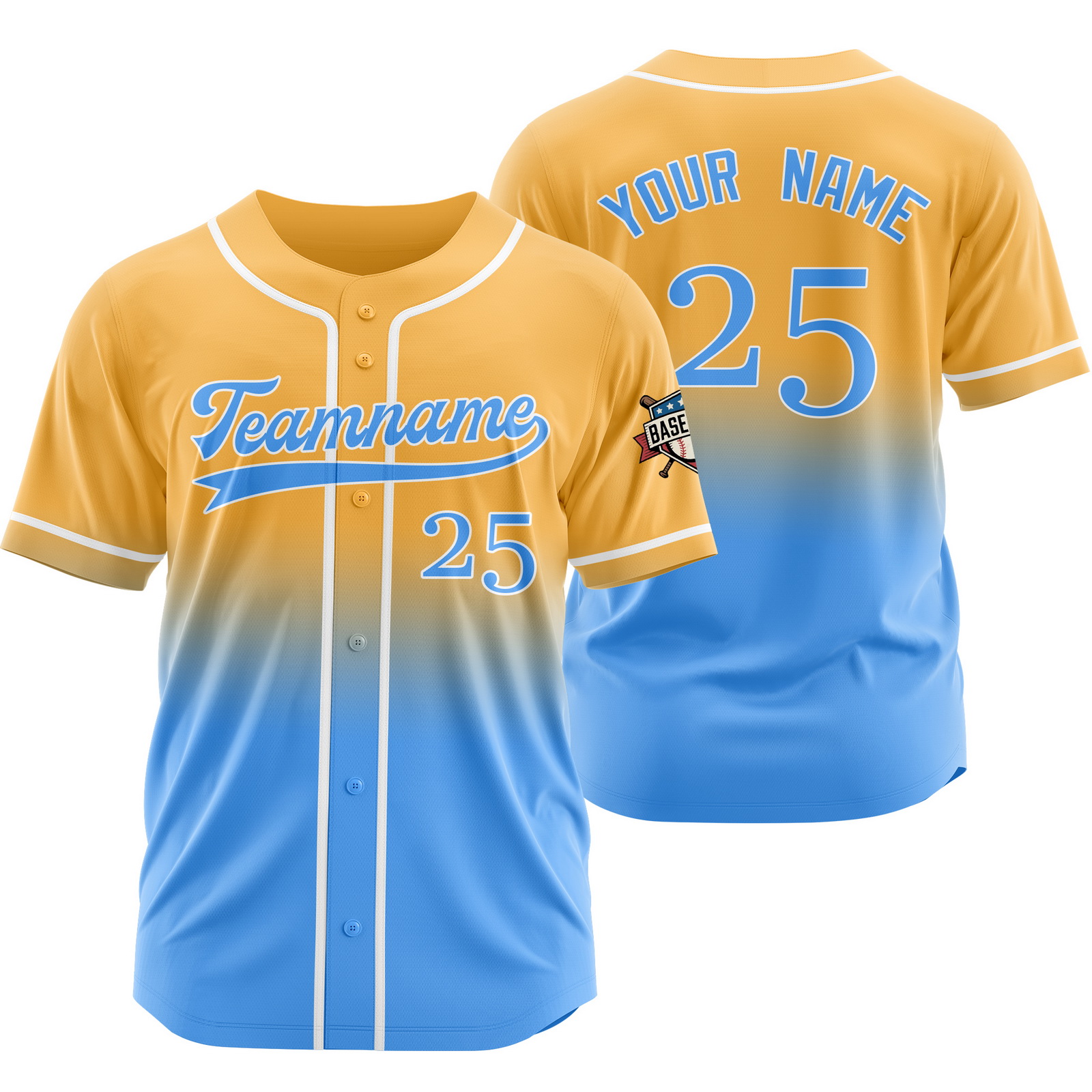 Custom Yellow Blue Gradient Baseball Jersey for Women Men Kids