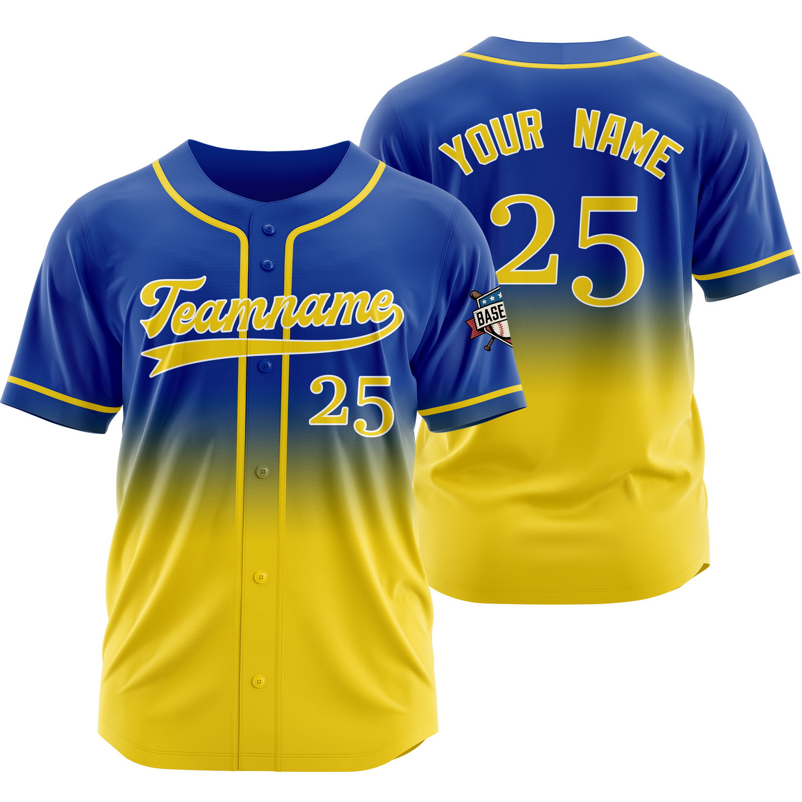 Custom Blue Yellow Gradient Baseball Jersey for Women Men Kids