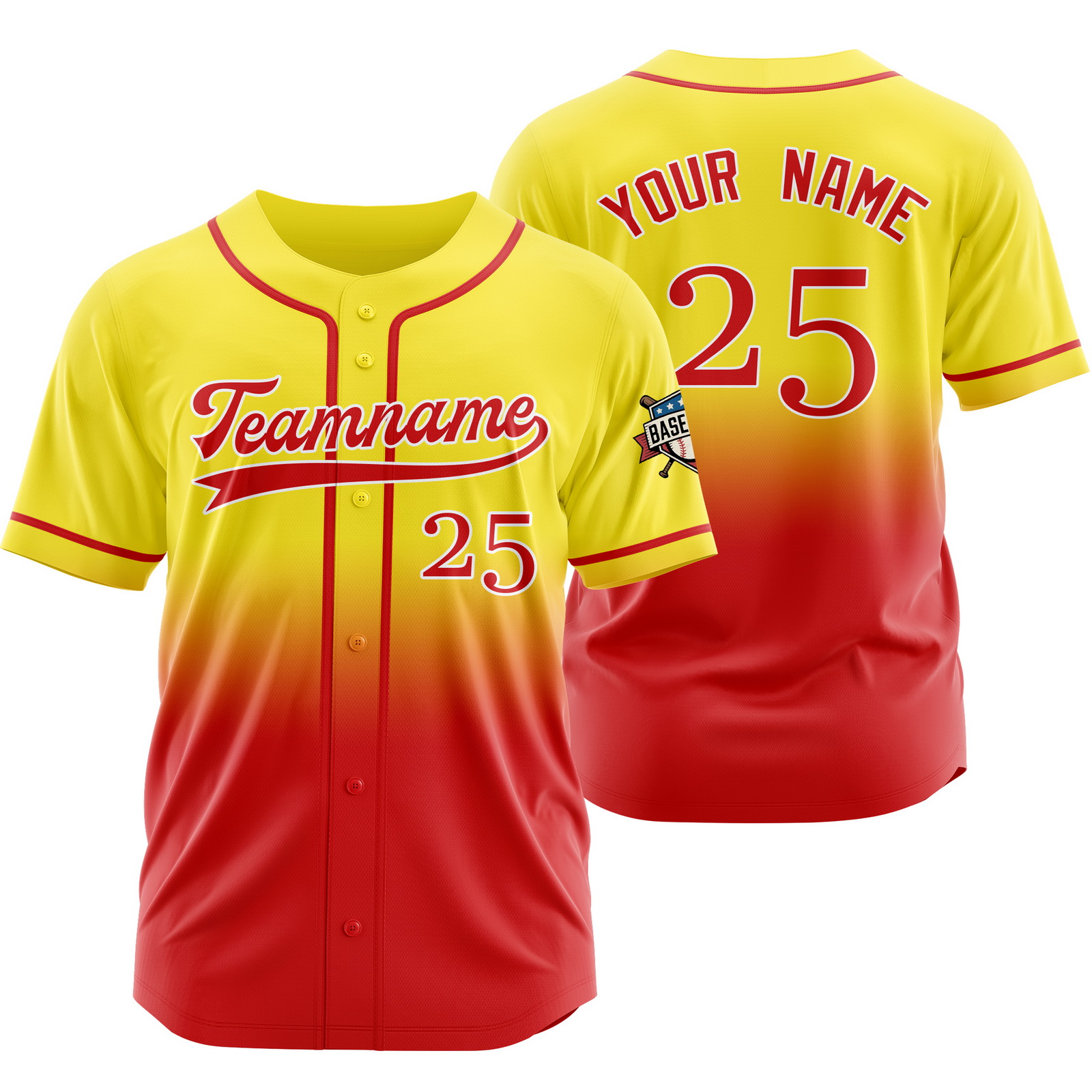 Custom Yellow Red Gradient Baseball Jersey for Women Men Kids