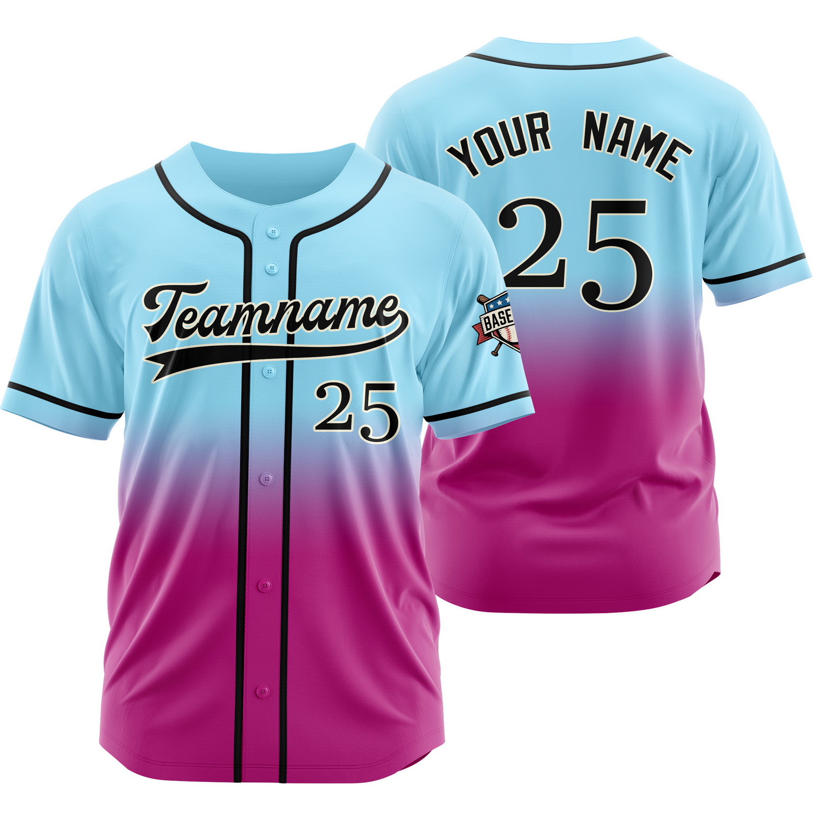 Custom Blue Pink C Gradient Baseball Jersey for Women Men Kids