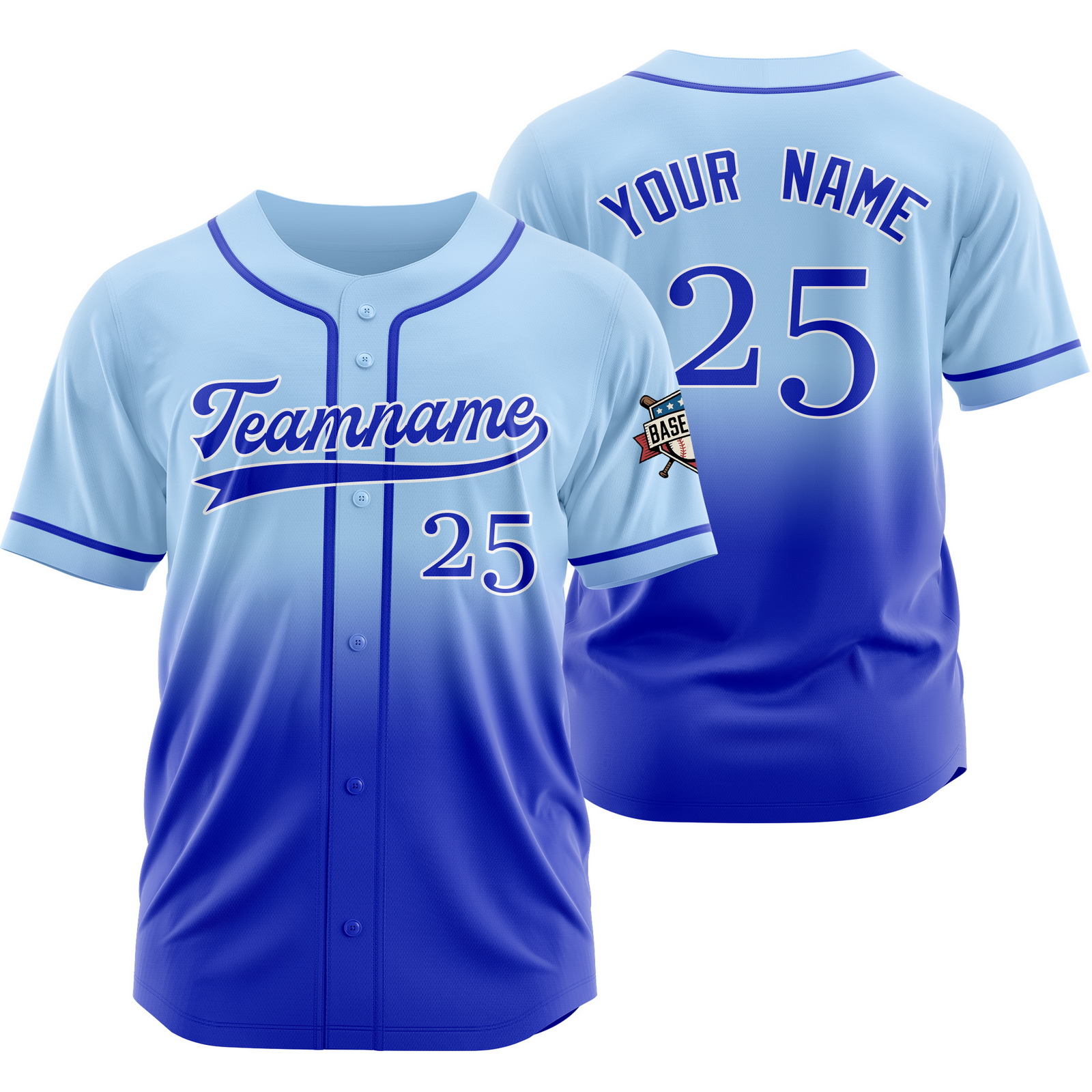 Custom Blue Blue Gradient Baseball Jersey for Women Men Kids