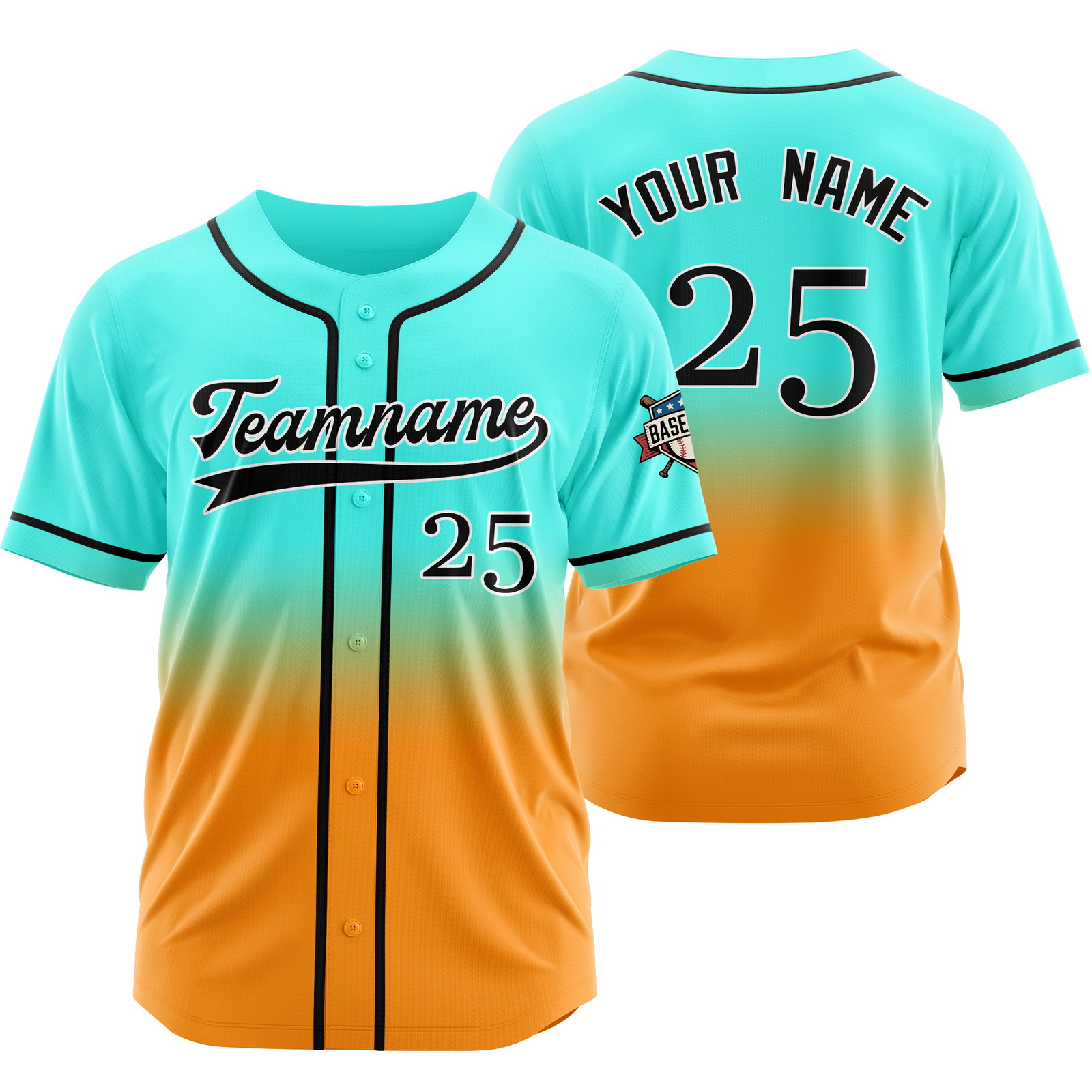 Custom Teal Yellow Gradient Baseball Jersey for Women Men Kids