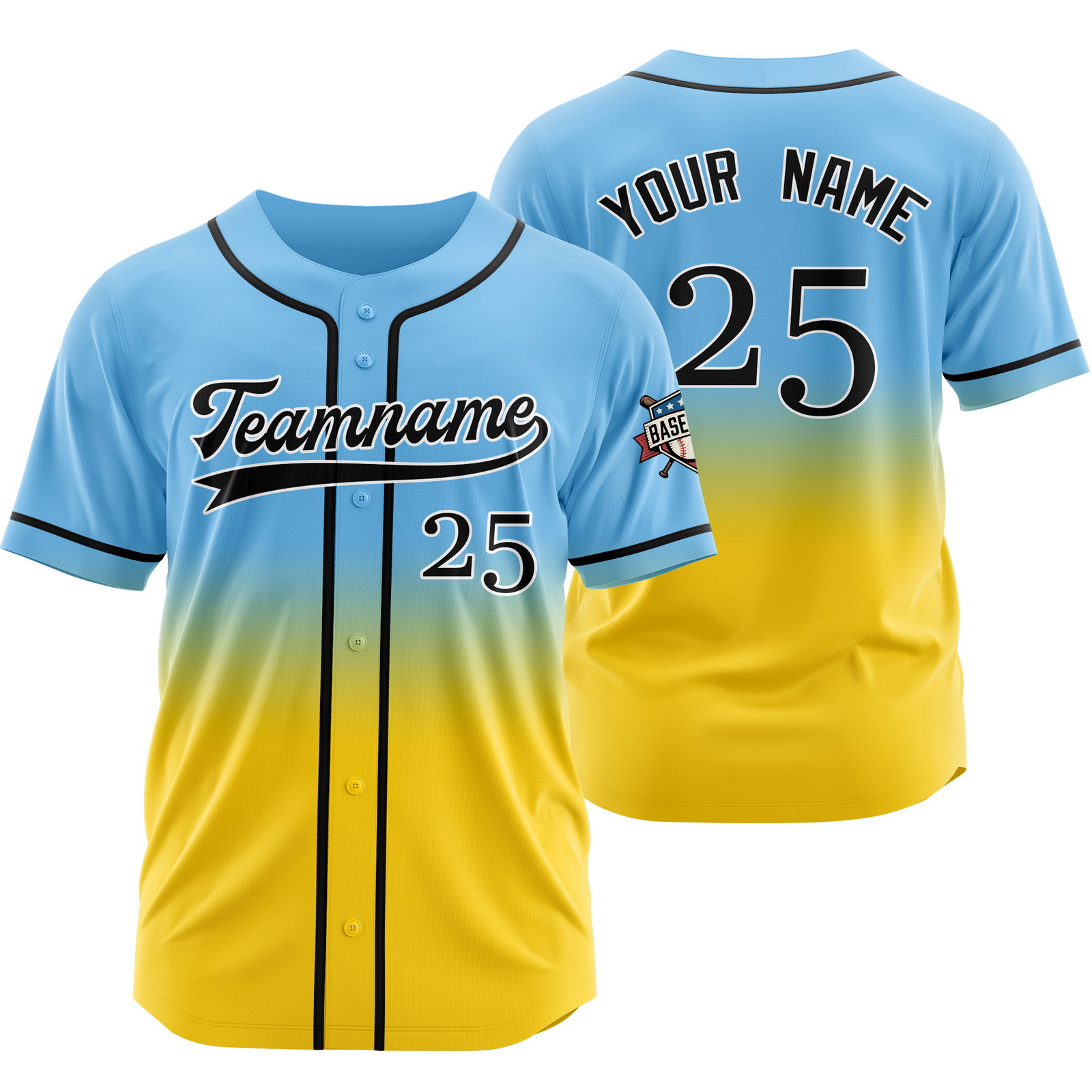 Custom Blue Yellow A Gradient Baseball Jersey for Women Men Kids