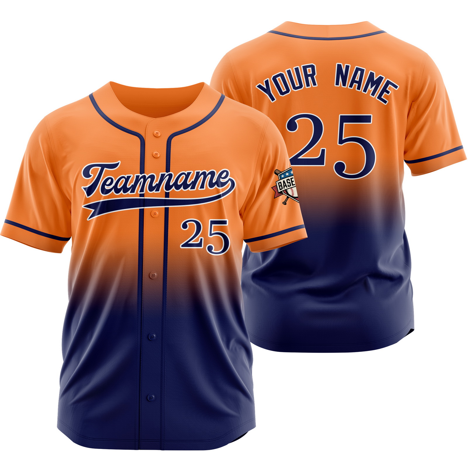Custom Orange Navy Gradient Baseball Jersey for Women Men Kids