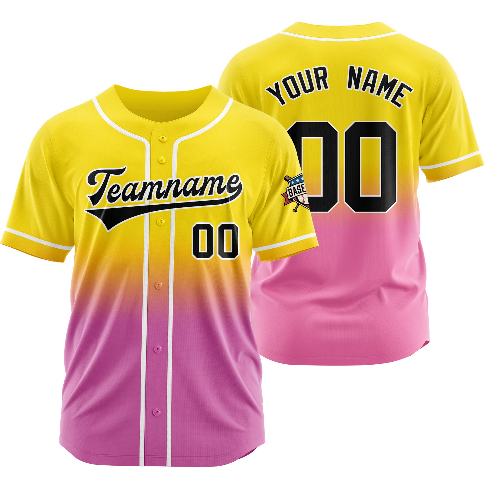 Custom Yellow Pink Y Gradient Baseball Jersey for Polyester Shirt