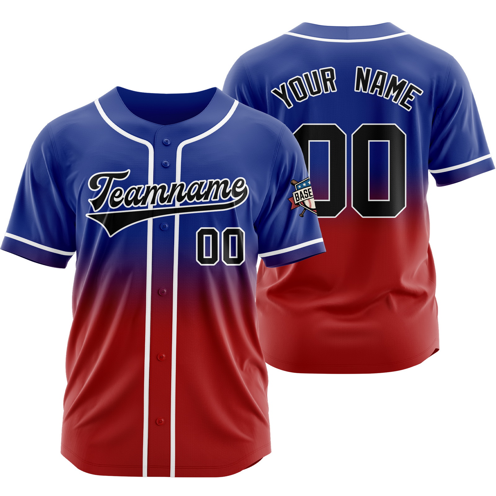 Custom Blue Red W Gradient Baseball Jersey for Polyester Shirt