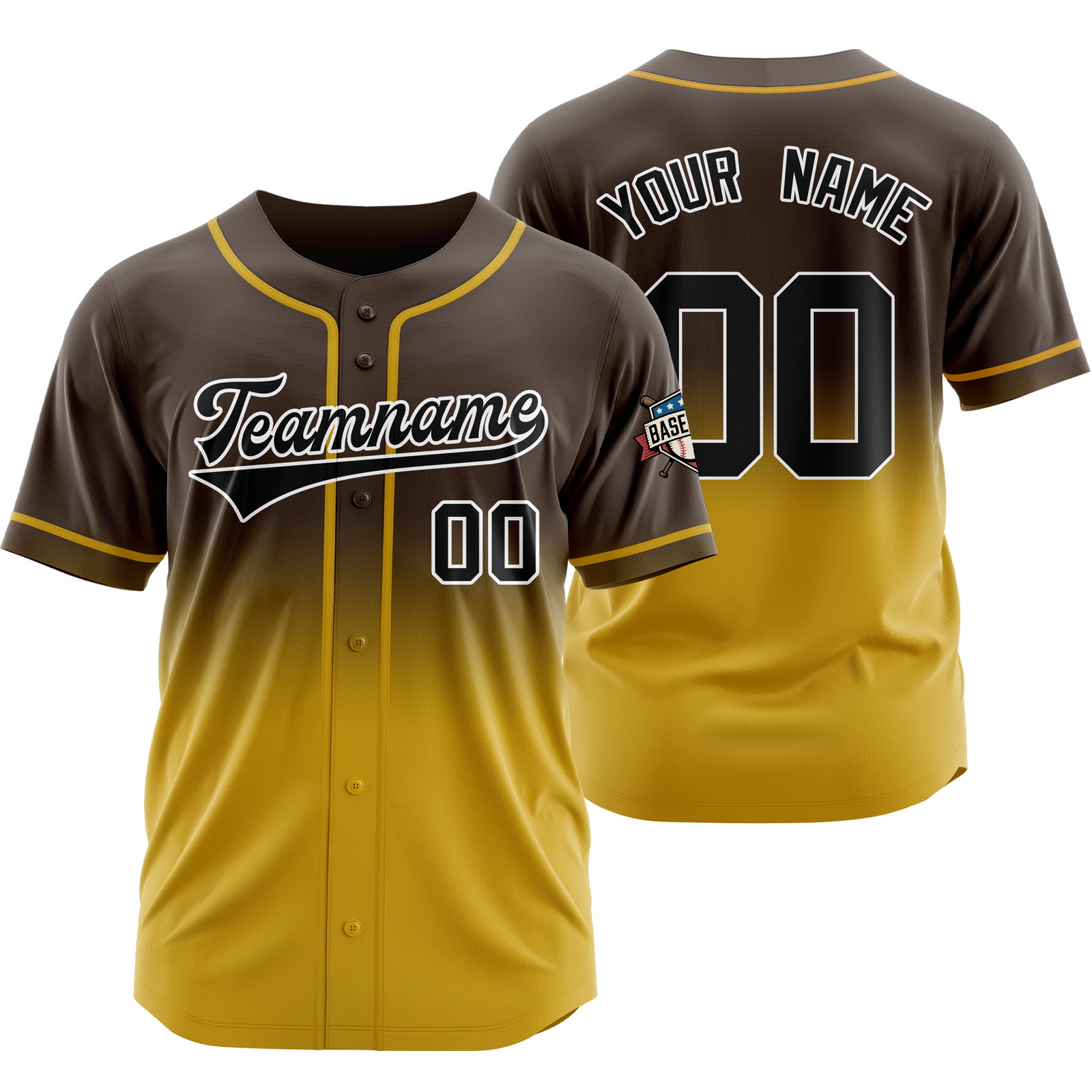 Custom Brown Yellow Gradient Baseball Jersey for Polyester Shirt