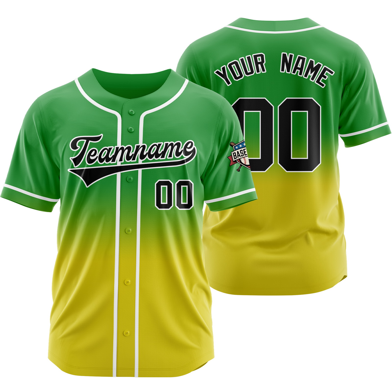 Custom Green Yellow Gradient Baseball Jersey for Polyester Shirt