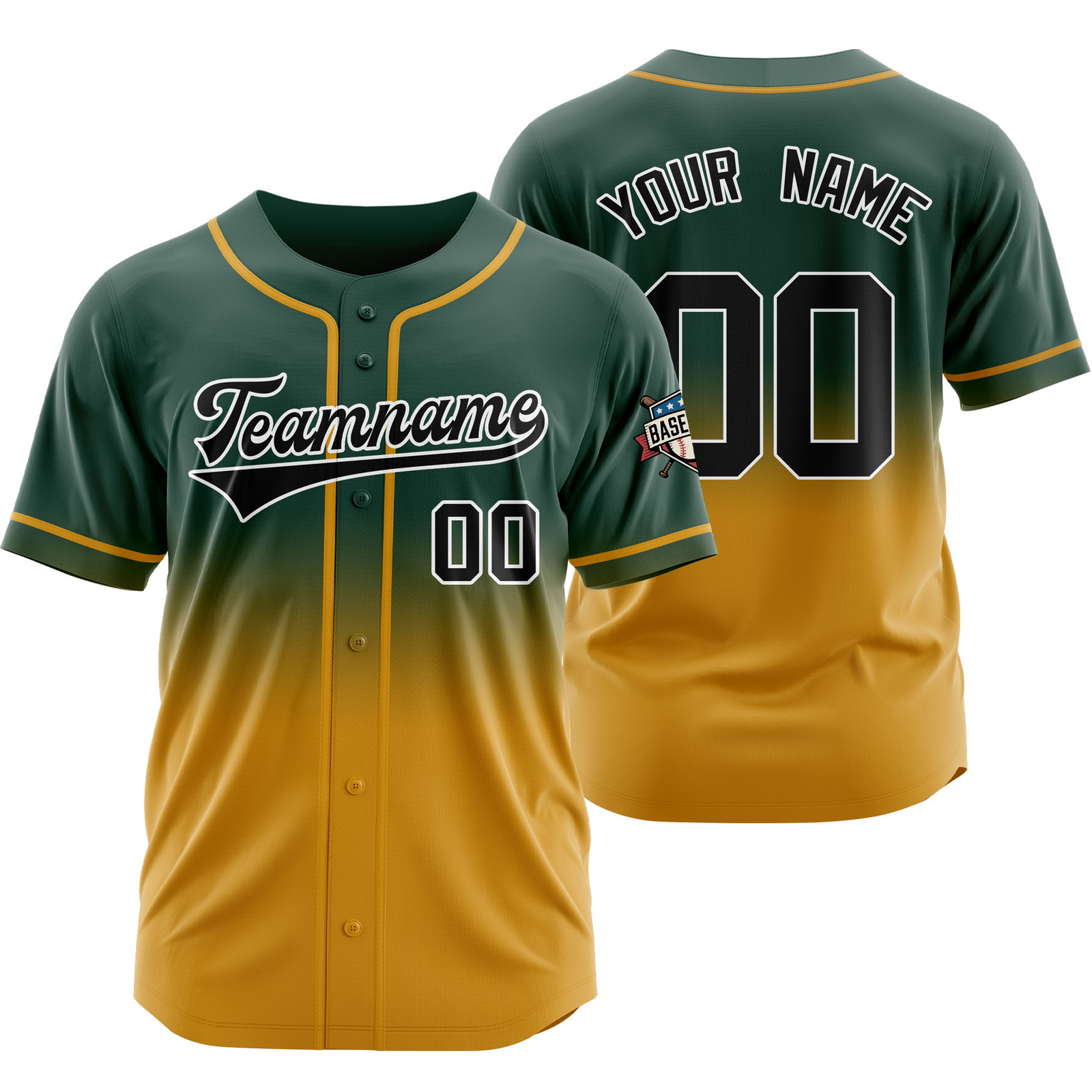 Custom Green Yellow E Gradient Baseball Jersey for Polyester Shirt