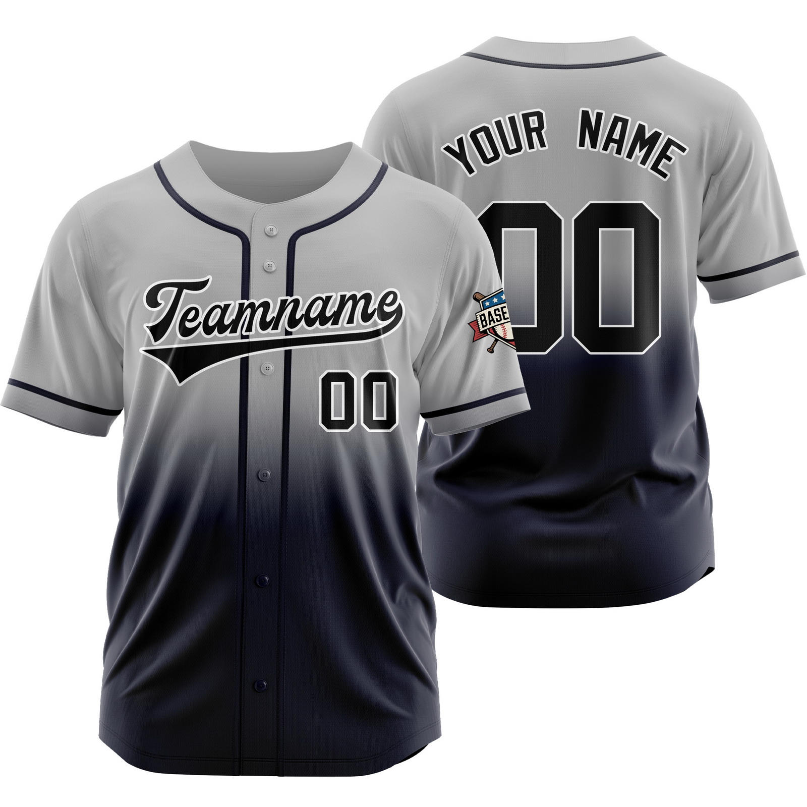 Custom Gray Black D Gradient Baseball Jersey for Polyester Shirt