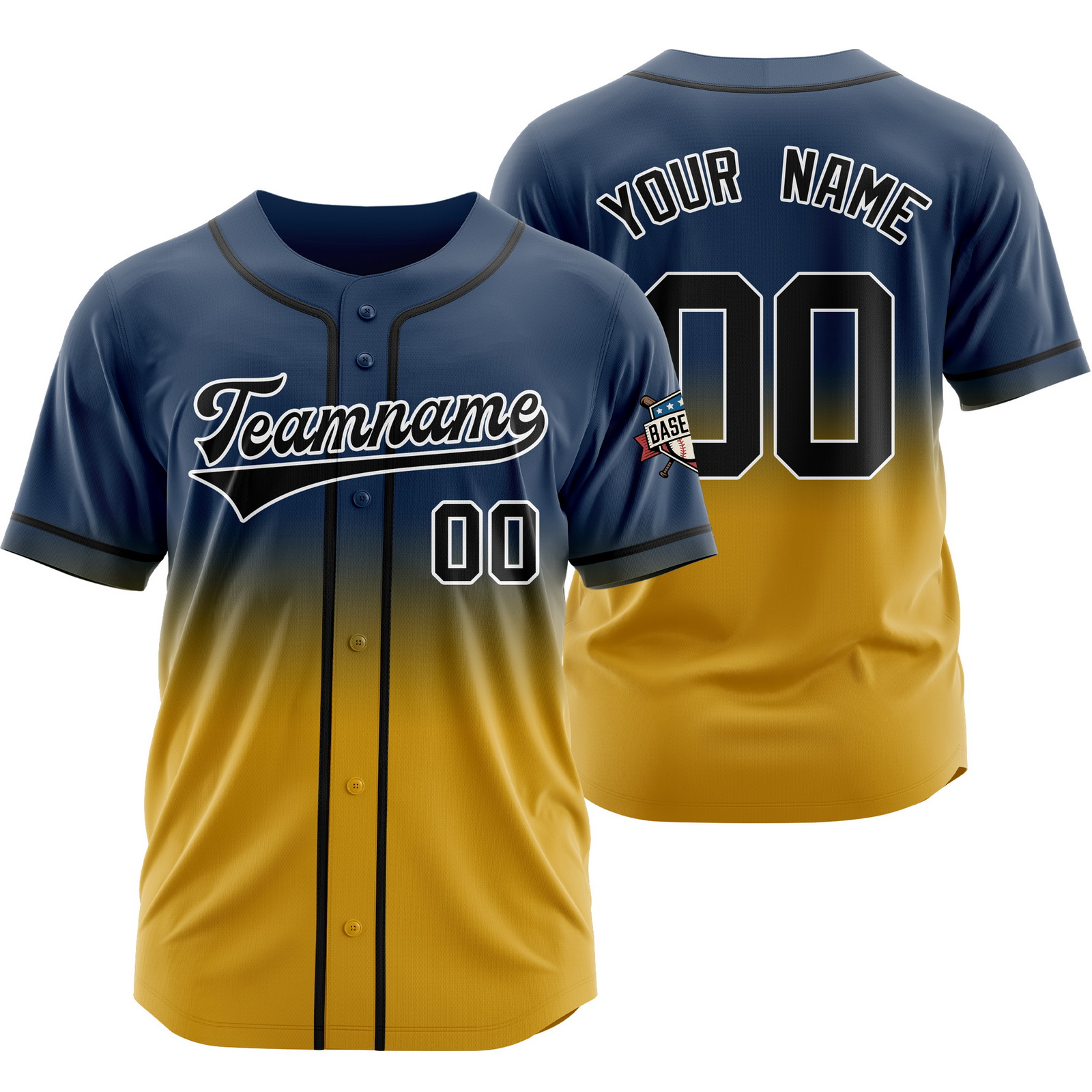 Custom Navy Yellow Gradient Baseball Jersey for Polyester Shirt
