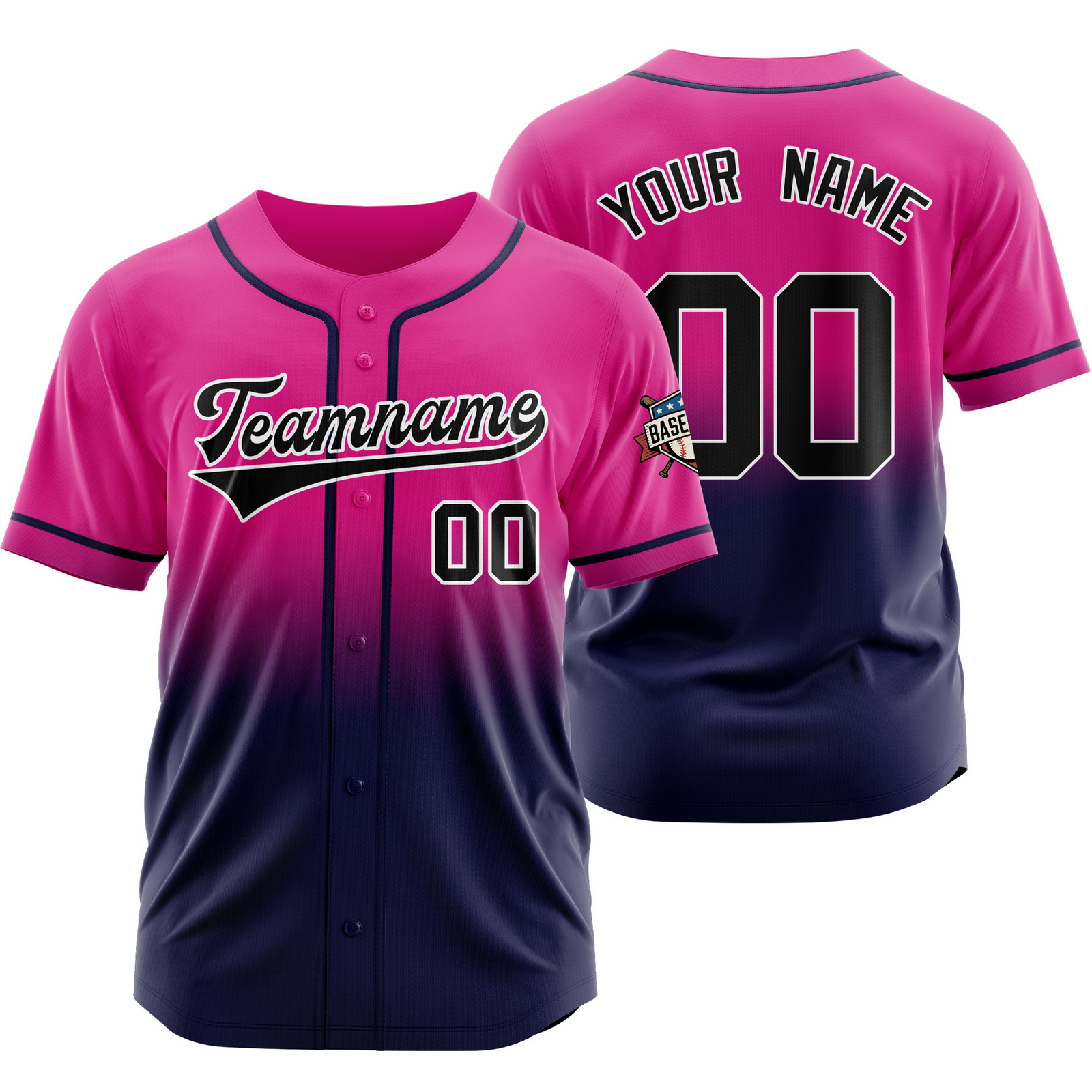 Custom Pink Navy B Gradient Baseball Jersey for Polyester Shirt