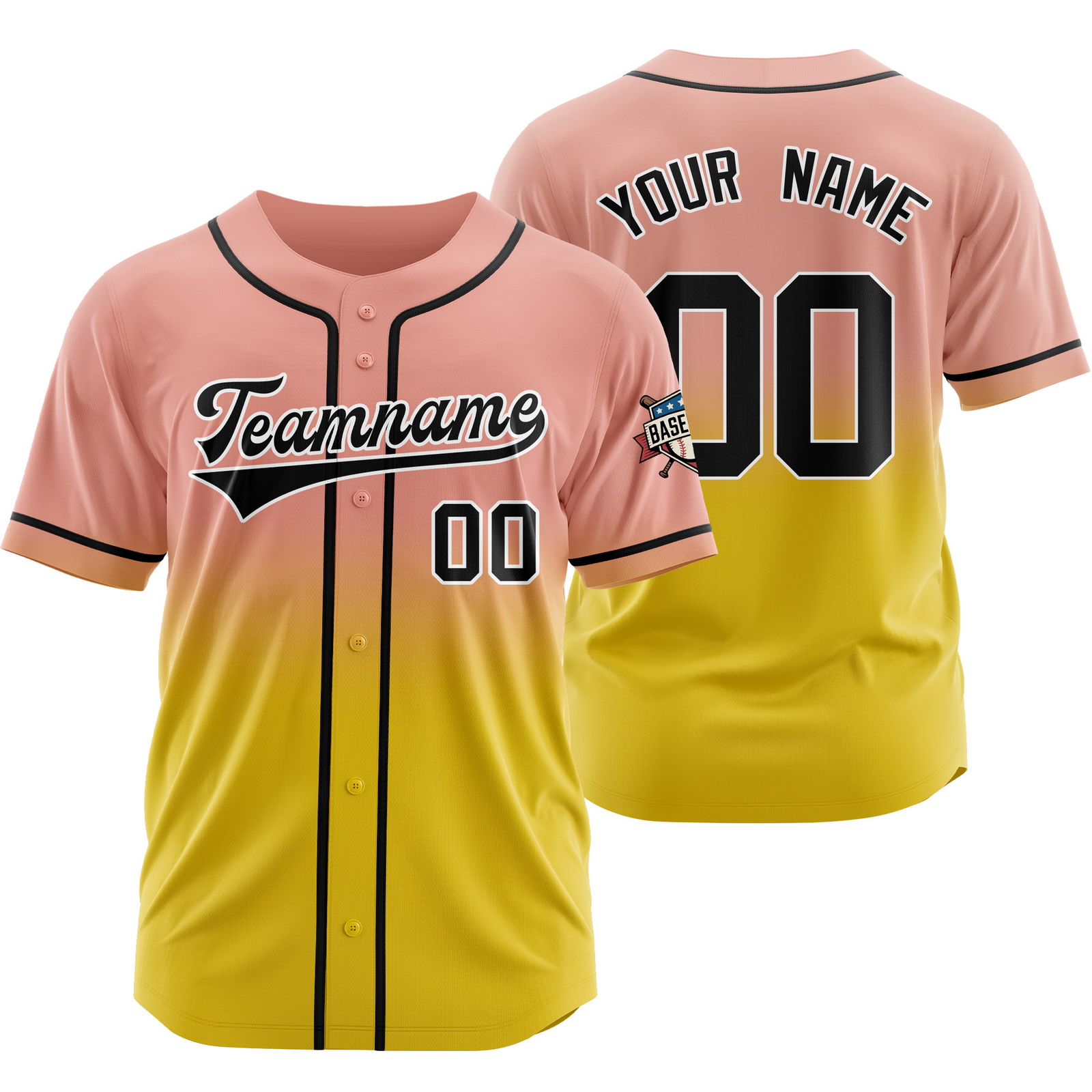 Custom Orange Yellow Gradient Baseball Jersey for Polyester Shirt