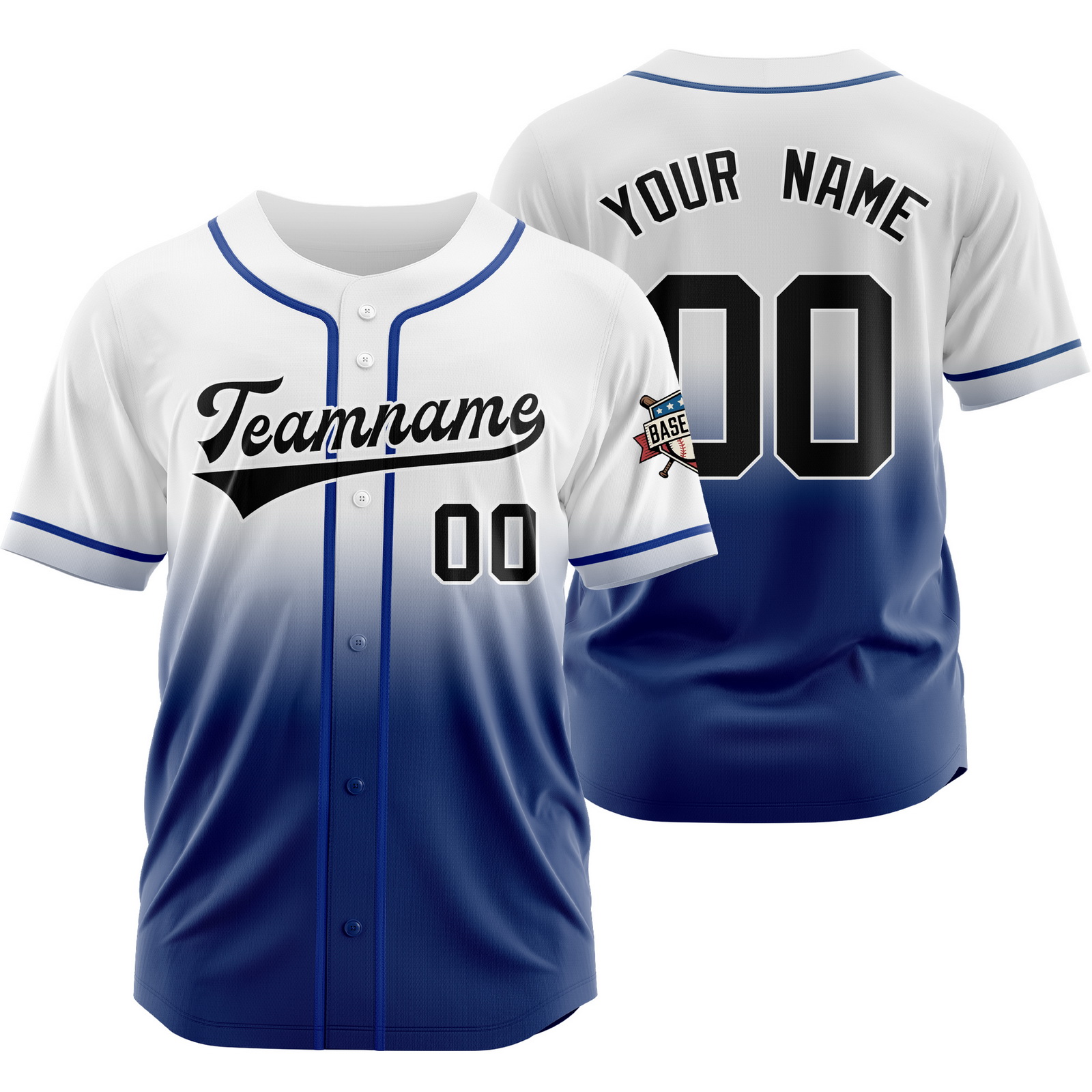 Custom White Blue V Gradient Baseball Jersey for Polyester Shirt