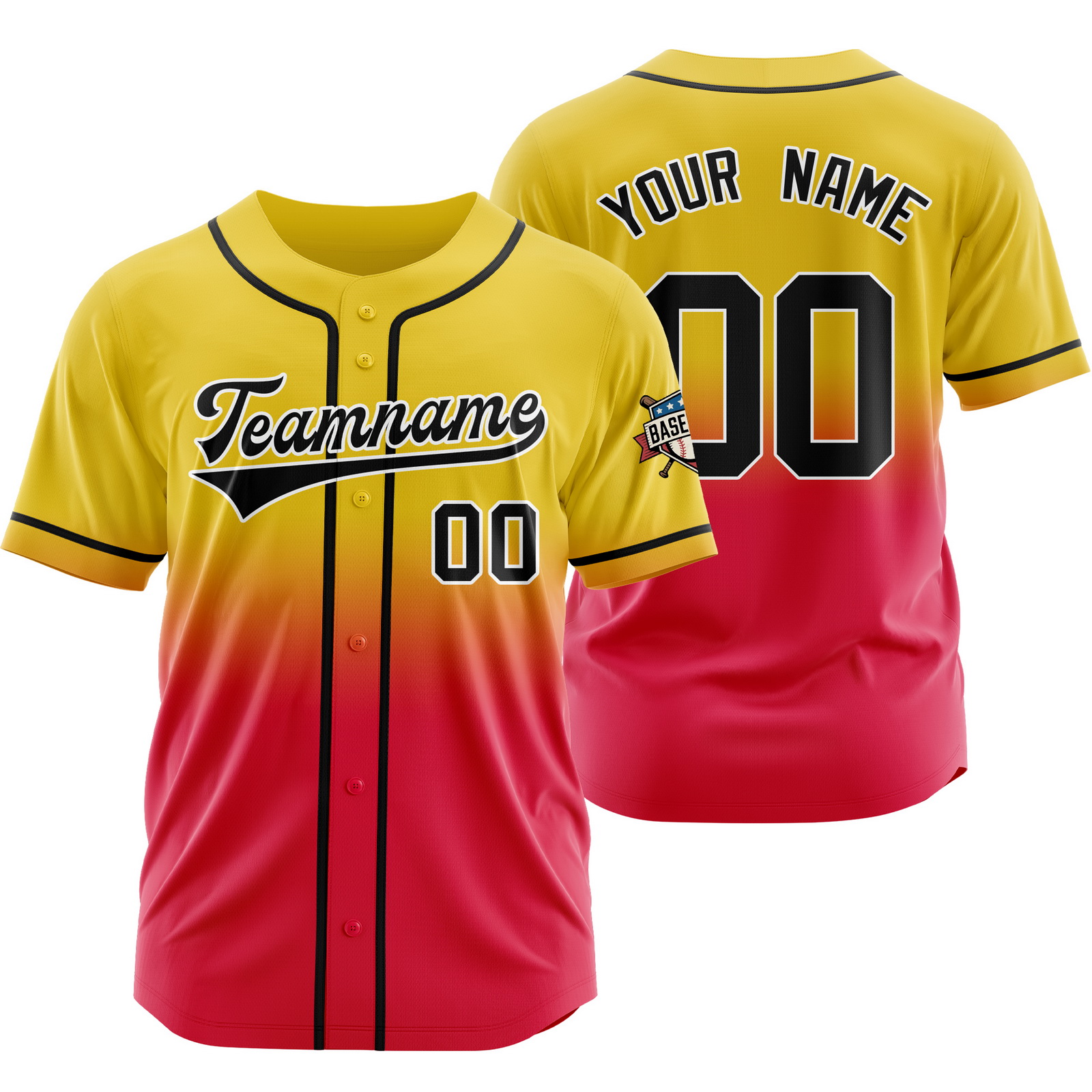 Custom Yellow Red K Gradient Baseball Jersey for Polyester Shirt