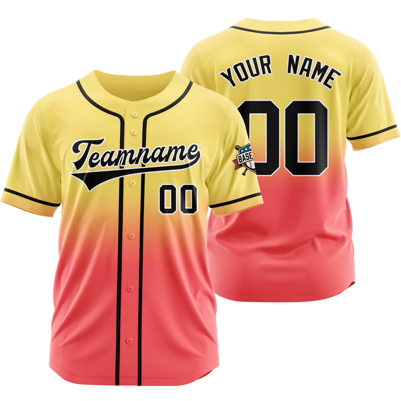 Custom Yellow Pink II Gradient Baseball Jersey for Polyester Shirt