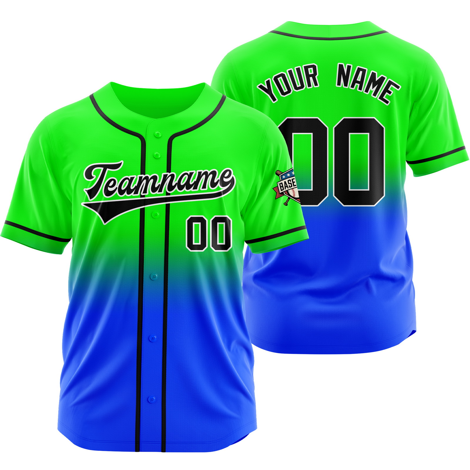 Custom Green Blue H Gradient Baseball Jersey for Polyester Shirt