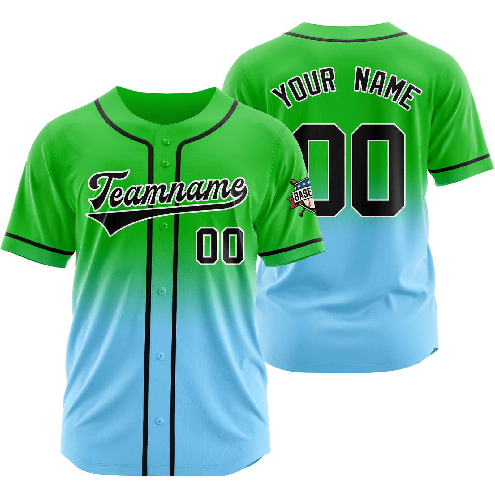 Custom Green Blue F Gradient Baseball Jersey for Polyester Shirt