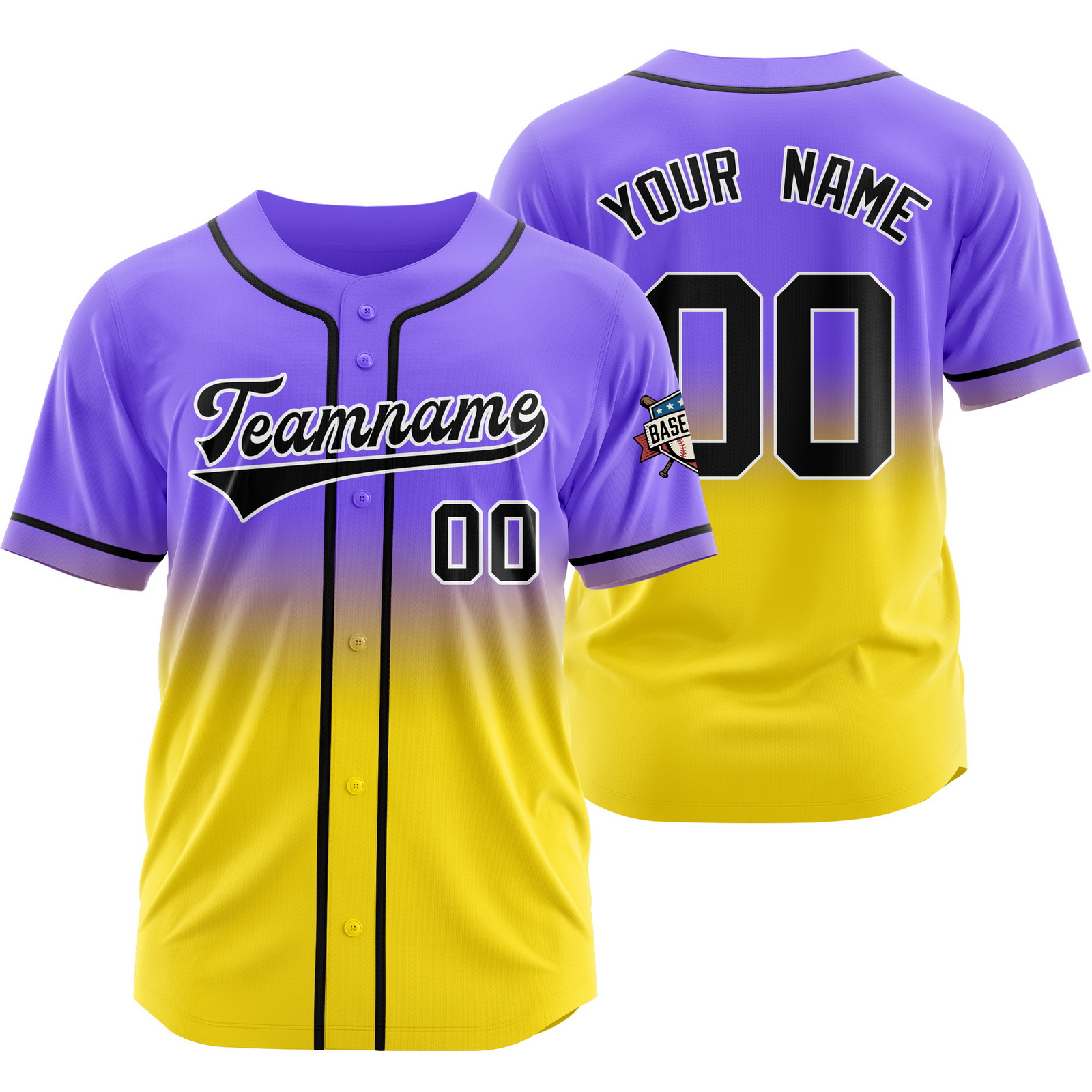 Custom Purple Yellow D Gradient Baseball Jersey for Polyester Shirt